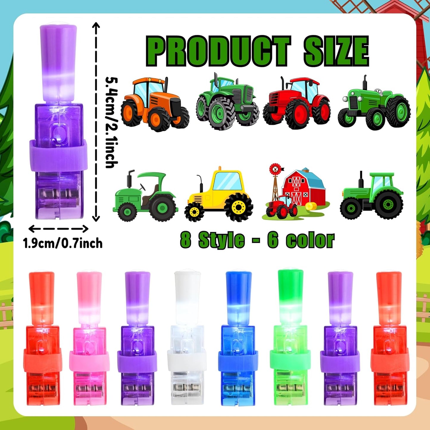 Tractor Party Favors - 72 PCS Luminous Tattoos & LED Finger Lights | Glow in the Dark Birthday Goodie Bag Fillers for Kids