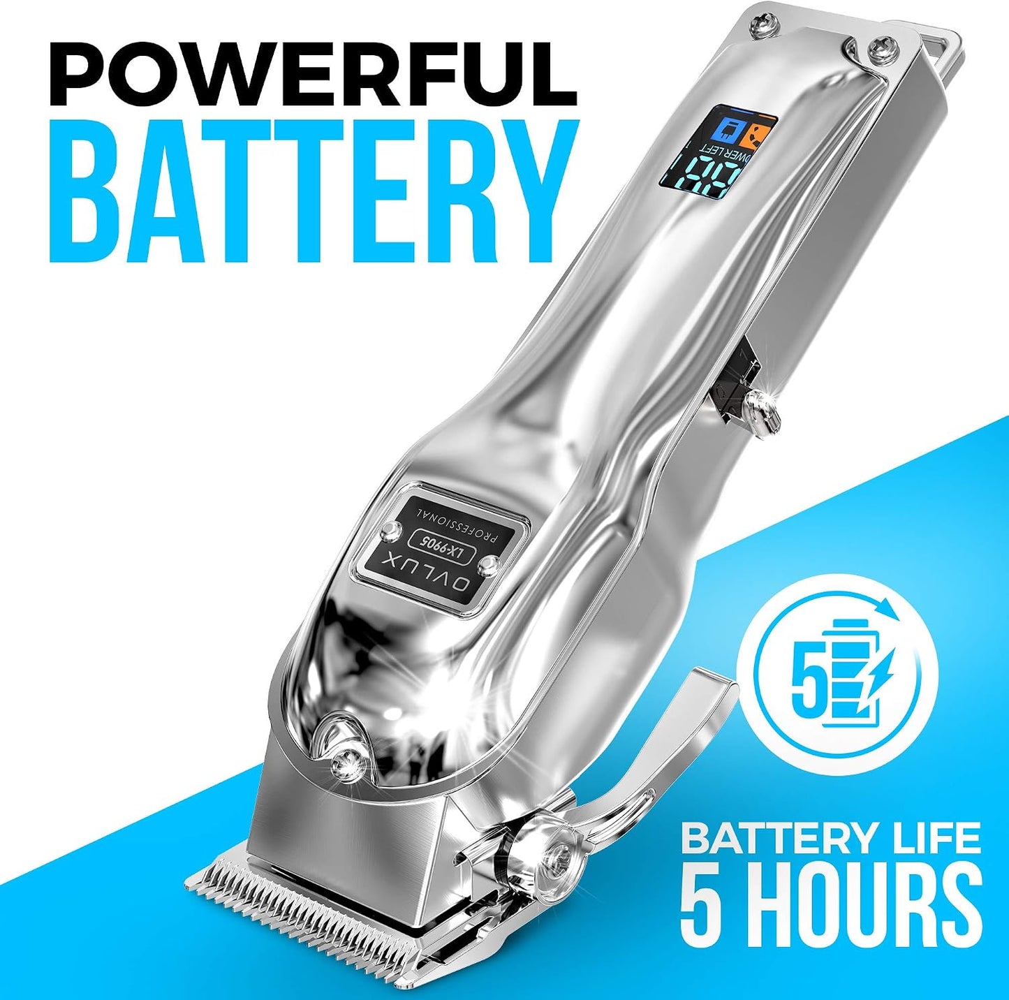 Professional Cordless Hair Clippers for Men - Rechargeable Full Metal Beard Trimmer | Ideal Gift for Dad - Silver
