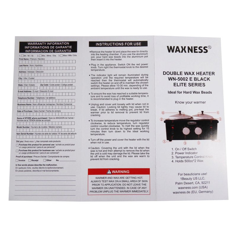Waxness WN-5002 Elite-Series Double Professional Wax Heater Black, 2 x 1 lb Capacity, Electronic Temperature Control, 300W, Dual Pot Wax Warmer for Professional Use