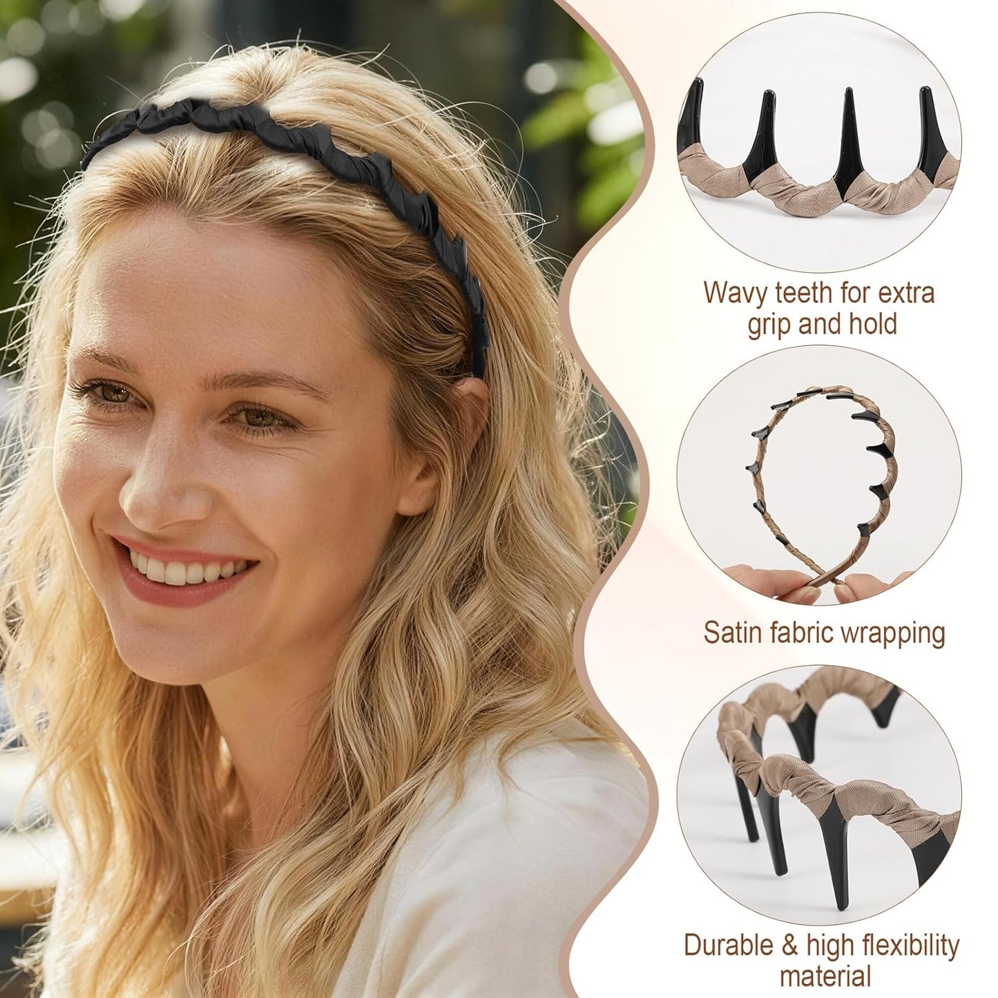 High Cranium Headbands for Women - Non-Slip Zig Zag Design | 6 PCS Reversible Vintage Hair Accessories