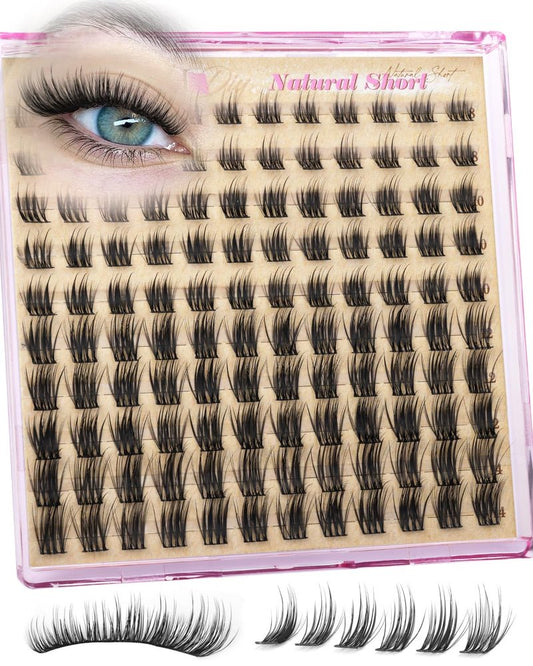Natural Eyelash Clusters - Short Spiky Wispy Extensions 8-14mm | Ultra-Thin Band C Curl DIY Lashes