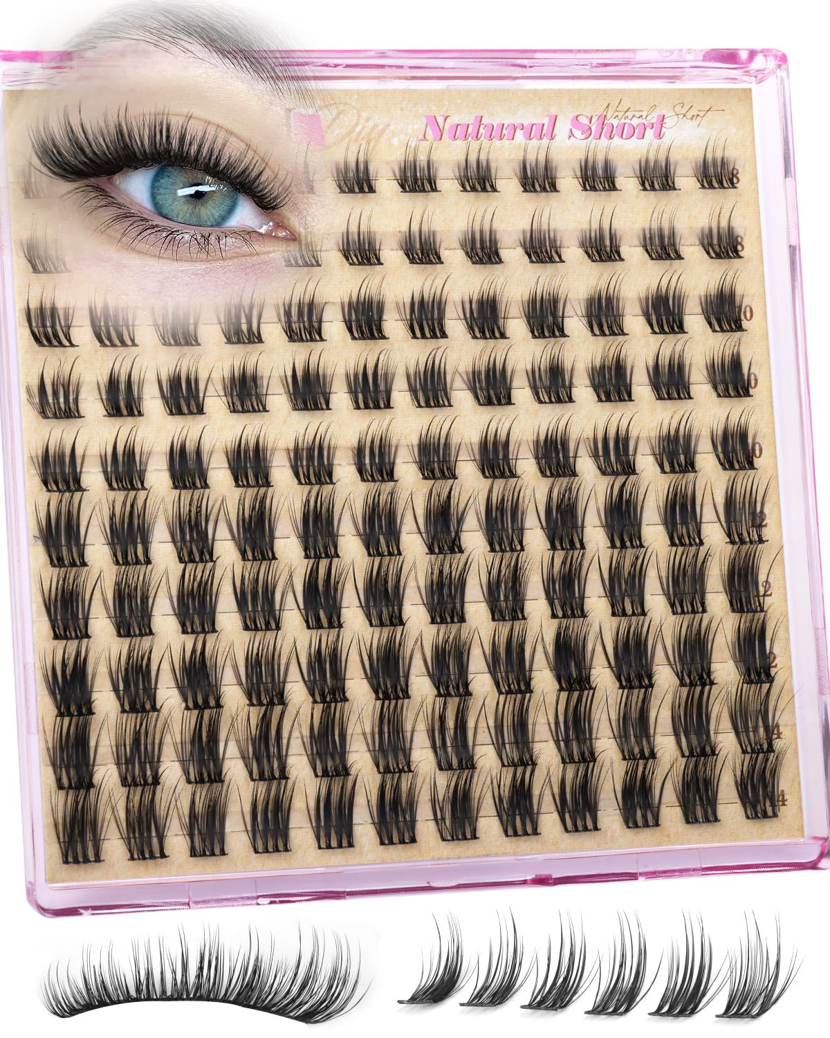 Short Lash Clusters 8-10-12-14mm Natural Eyelash Clusters Spiky Wispy Cluster Eyelash Extensions Ultra-Thin Band Lash Extension Pestañas Postizas Naturales DIY C Curly Individual Lashes