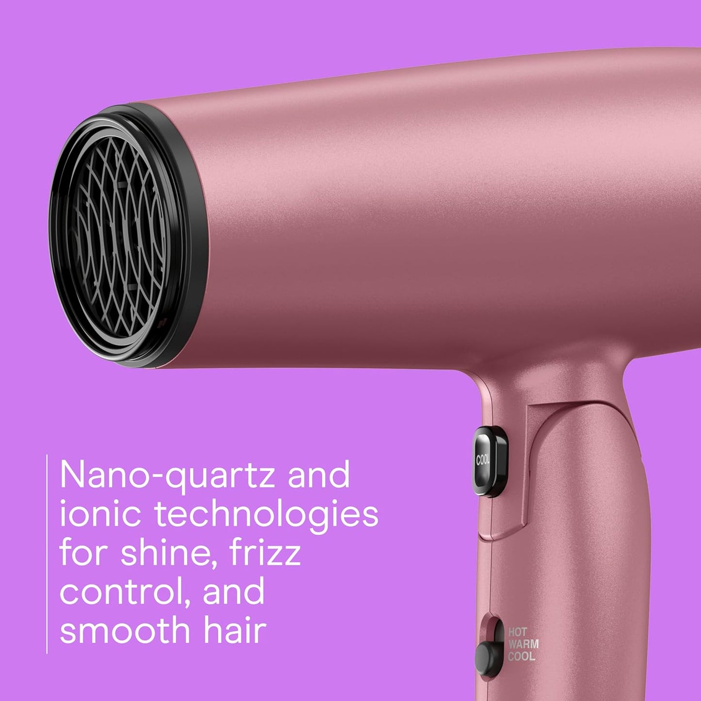 Conair Hair Dryer - 1875W Travel Blow Dryer with Diffuser & Folding Handle | Nano-Quartz Ceramic for Less Frizz, Dusty Rose