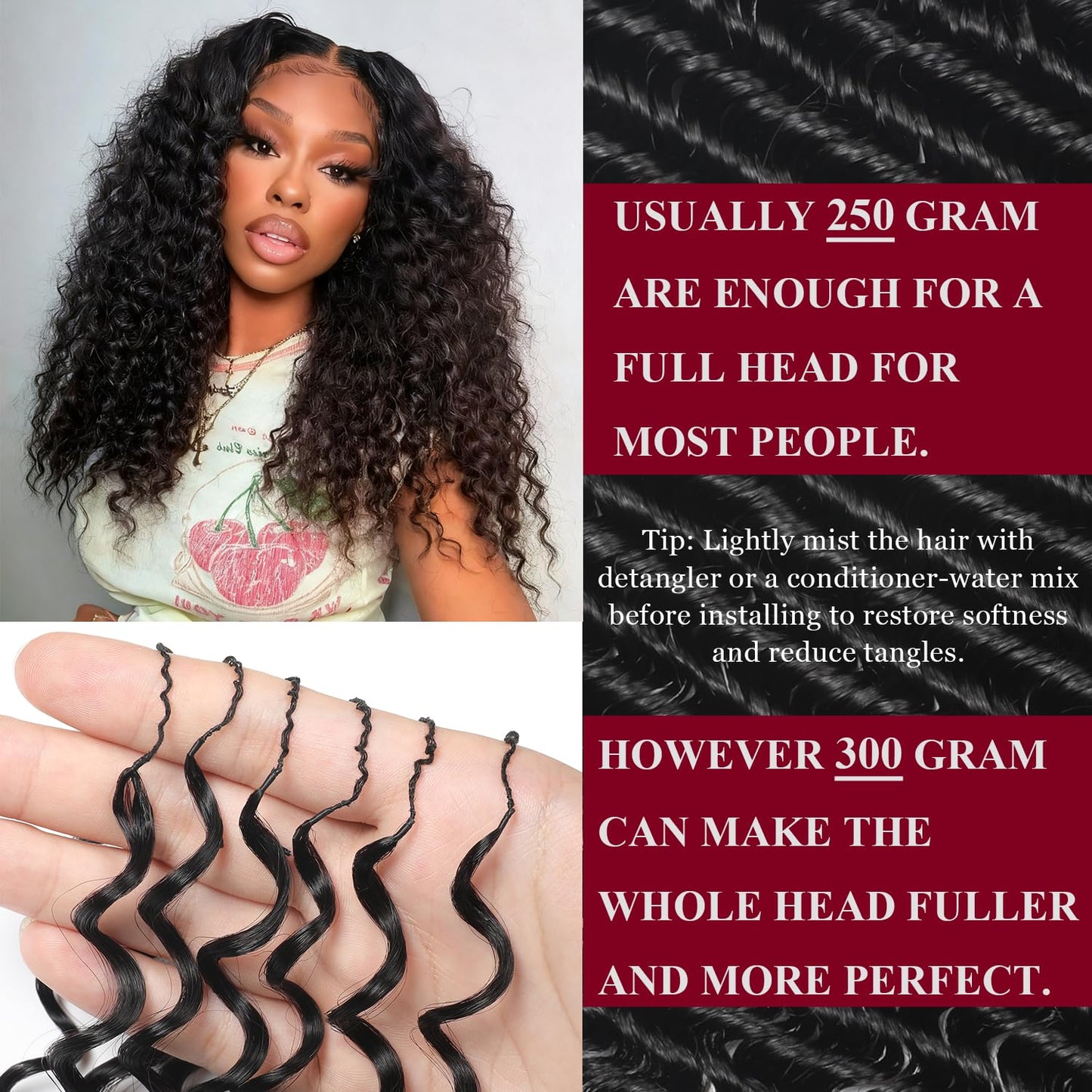 Human Crochet Hair - 18 Inch Deep Wave Bundles for Black Women | 50g Pre-Separated Extensions, Natural Black