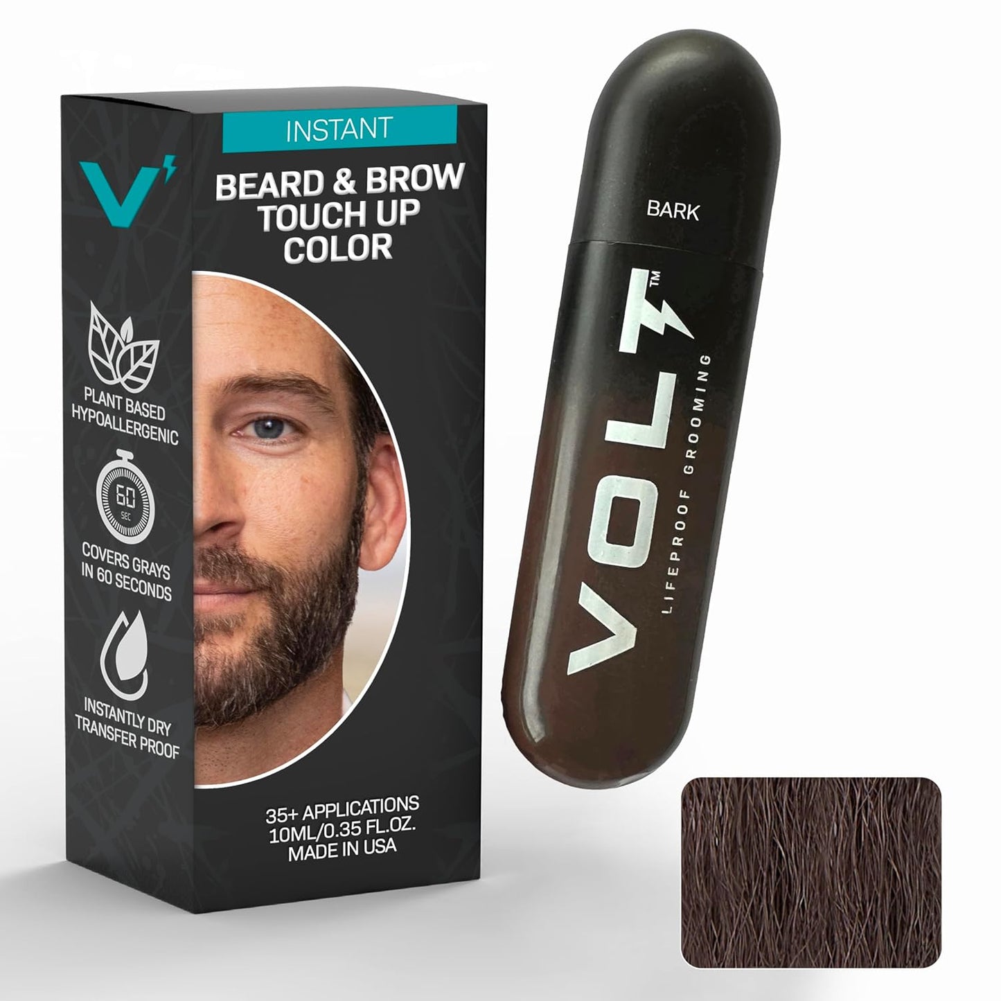 VOLT Instant Beard Color - Quick Drying Plant-Based Formula for Men | Ebony Brown/Black, 1 Pack, Up to 35 Applications