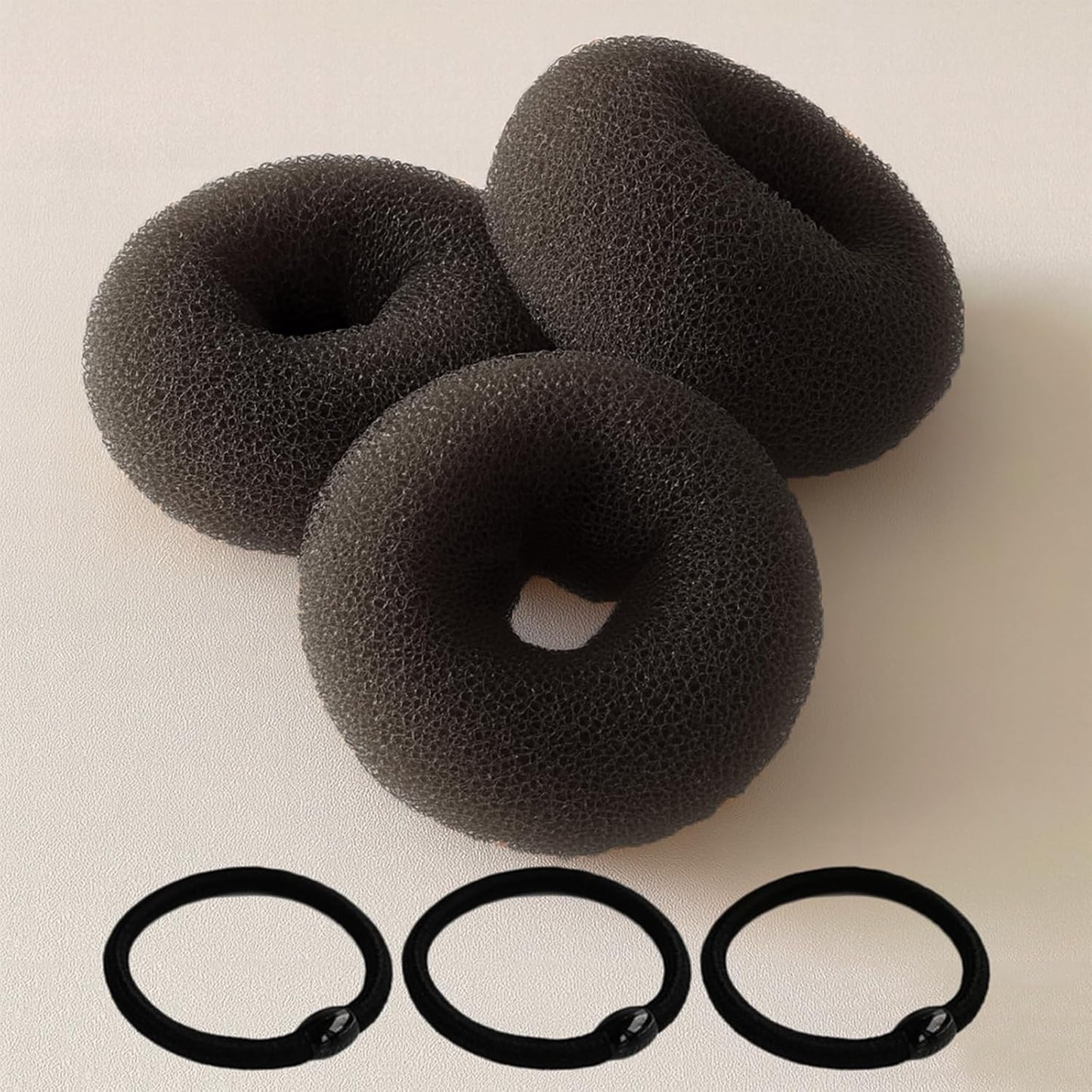 Brown Hair Bun Maker Set - 3 Pcs Hair Donut Tool for Kids & Women | Includes 3 Elastic Bands, Ideal for Short & Thin Hair (3 Inch)