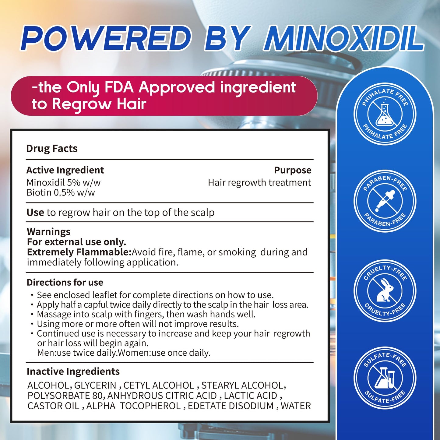 PDAM 5% Minoxidil for Men and Women Foam – Clinically Proven Regrowth for Thinning Hair, Topical Hair Loss Treatment, Extra Strength Foam for Thicker, Fuller Hair, 4-Month Supply (4 x 2.11 oz)