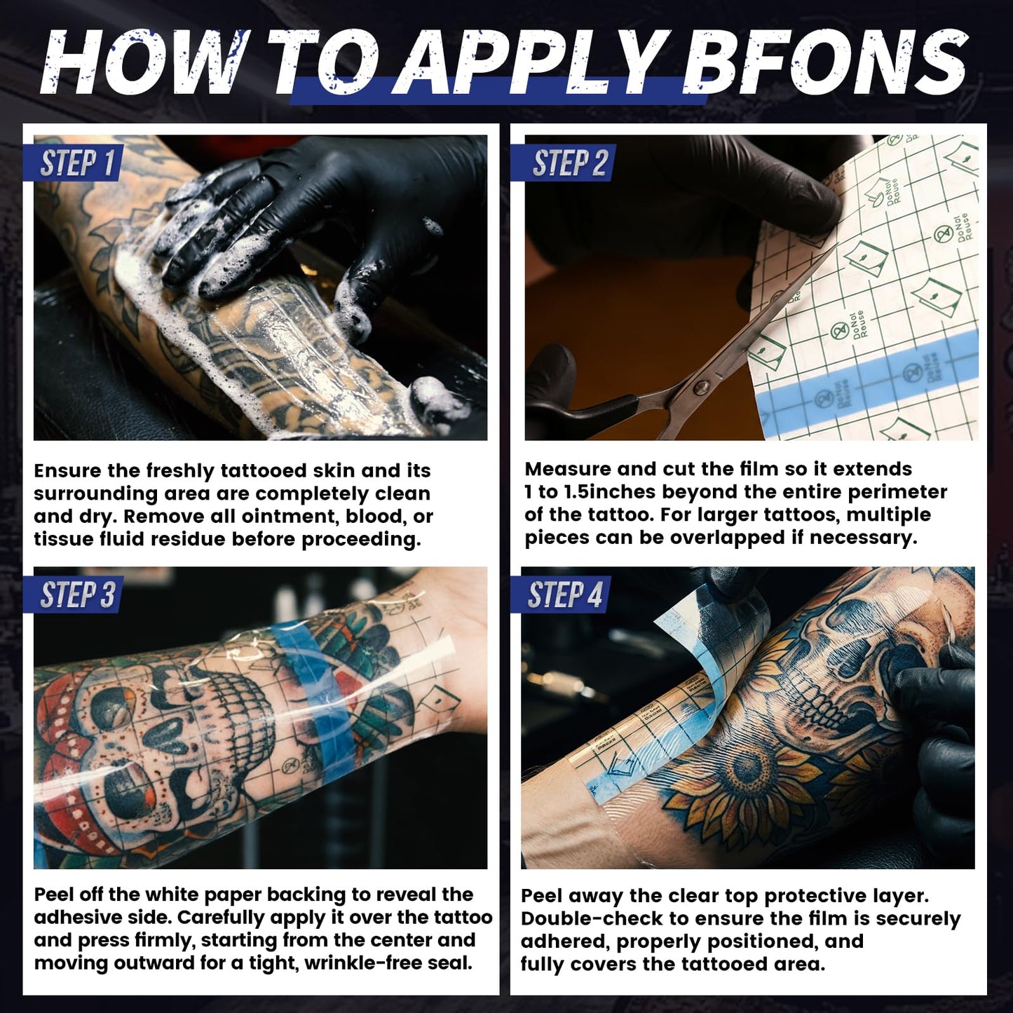 BFONS Tattoo Aftercare Waterproof Bandages 6 in x 4.4 yd Tattoo Cover Up Tape, Tattoo Supplies Second Skin Bandage Flat Roll Transparent Film Wound Healing Protective Clear Sterile and Safe Bandages