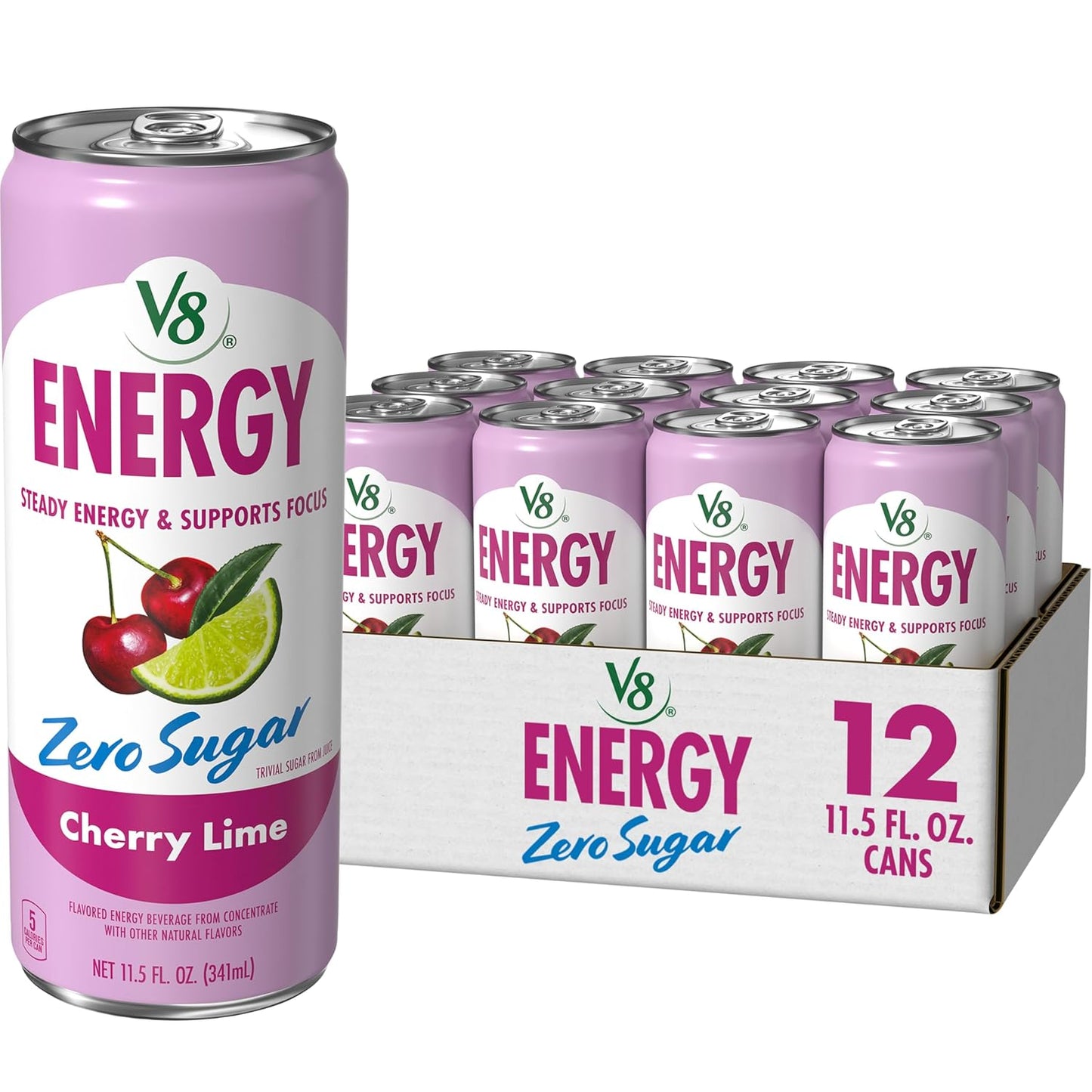 V8 Energy Peach Mango Energy Drink - 8 Fl Oz Can | 24 Pack of Refreshing Energy Boost