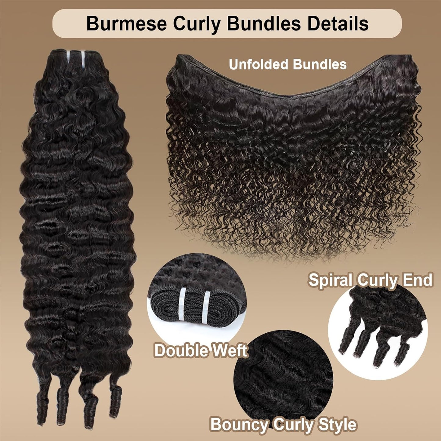 Burmese Curly Hair Bundles - 12A Water Wave 3 Bundle Set | 18-20-22 Inch Natural Black Human Hair Extensions