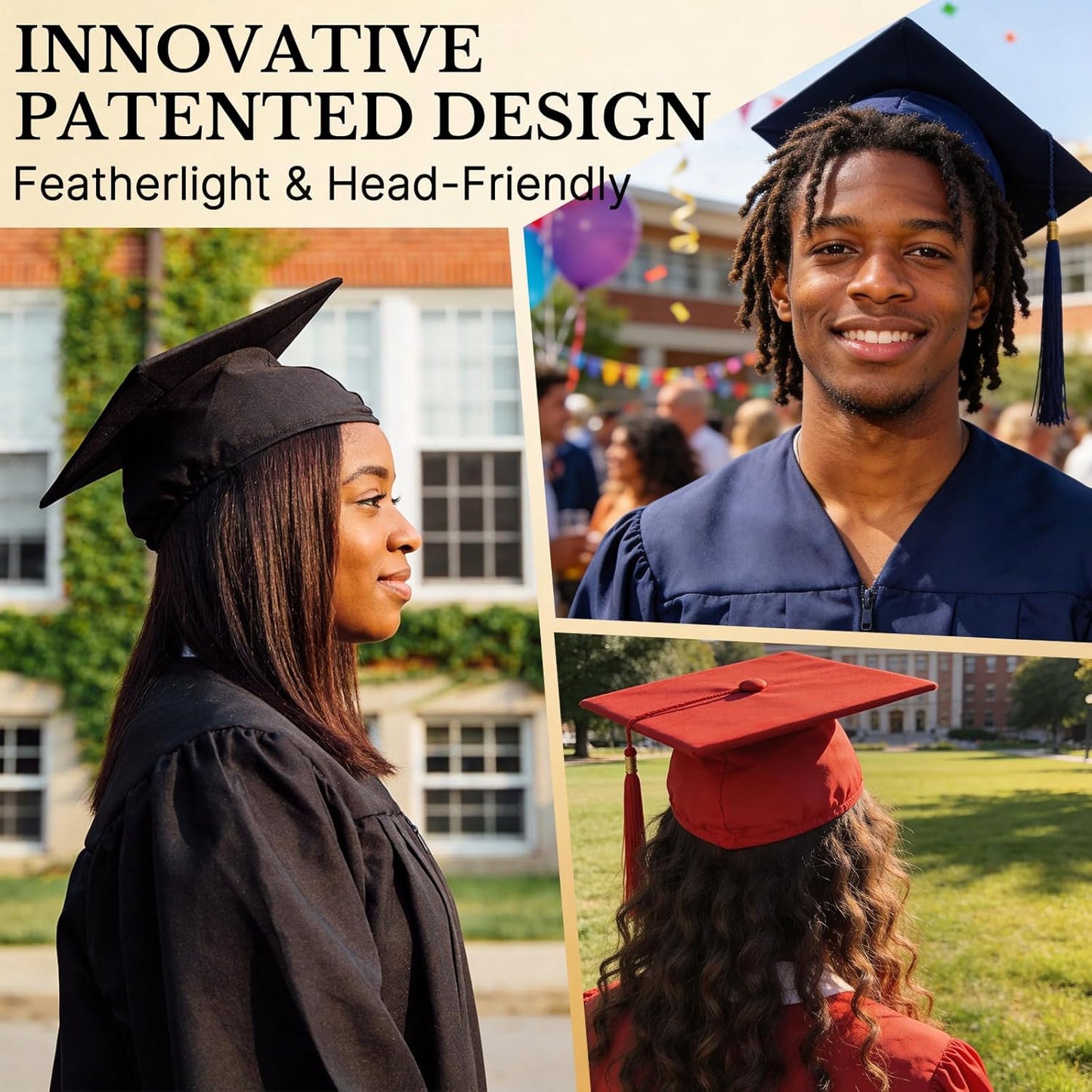 Graduation Cap Headband - 2 Pack Black Anti-Fall Hairbands with Adhesive Inserts | Essential Accessories for Graduates & Students