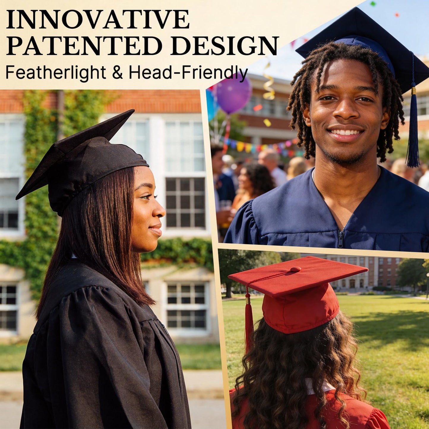OCQOTAT 2 PCS Graduation Cap Headband,Anti-Fall Firm Hairband with Adhesive Insert,Secures Graduation Cap & Hairstyle