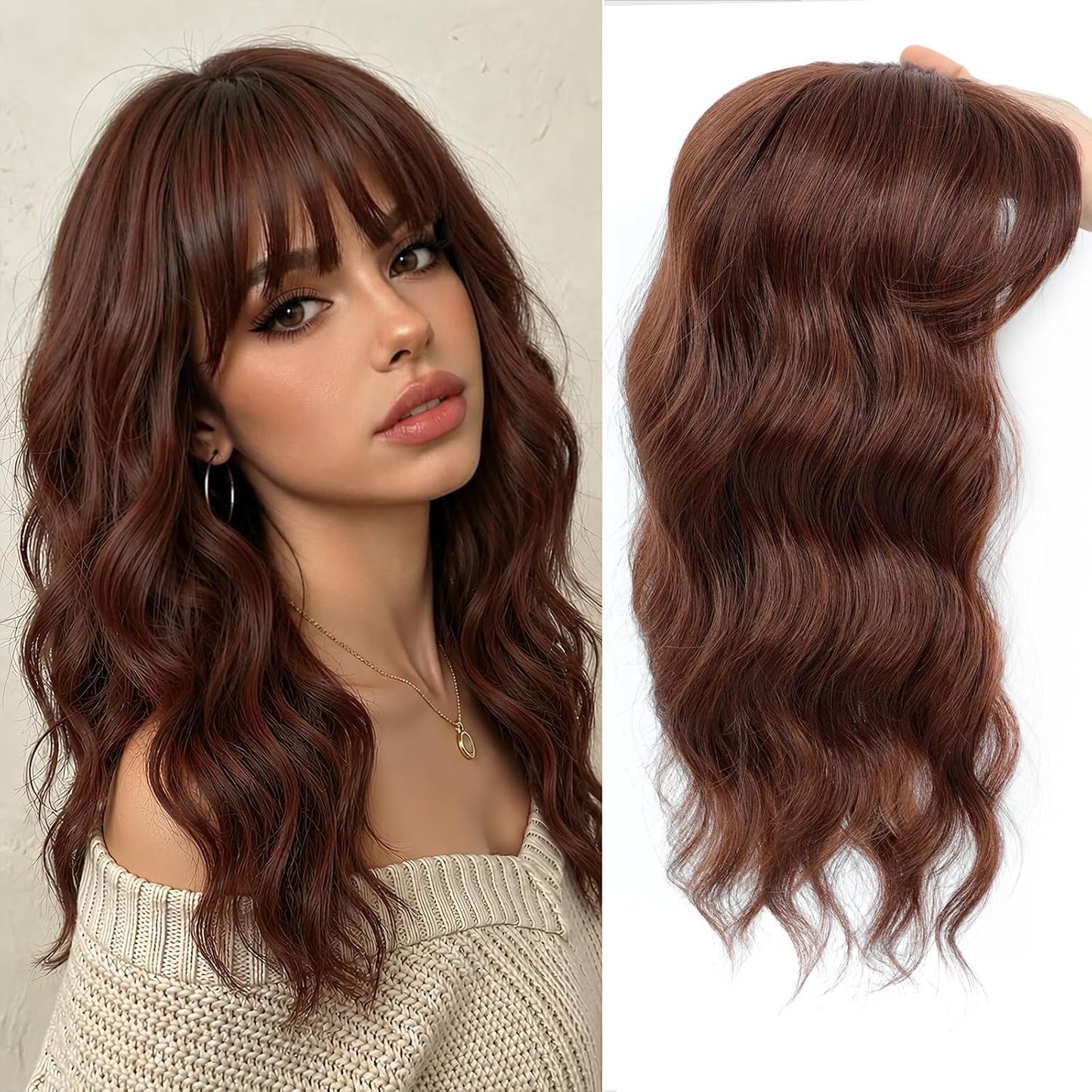 16 Inch Hair Topper for Thinning Hair - Synthetic Curly Clip-In with Wispy Bangs | Lightweight Black Crown Coverage