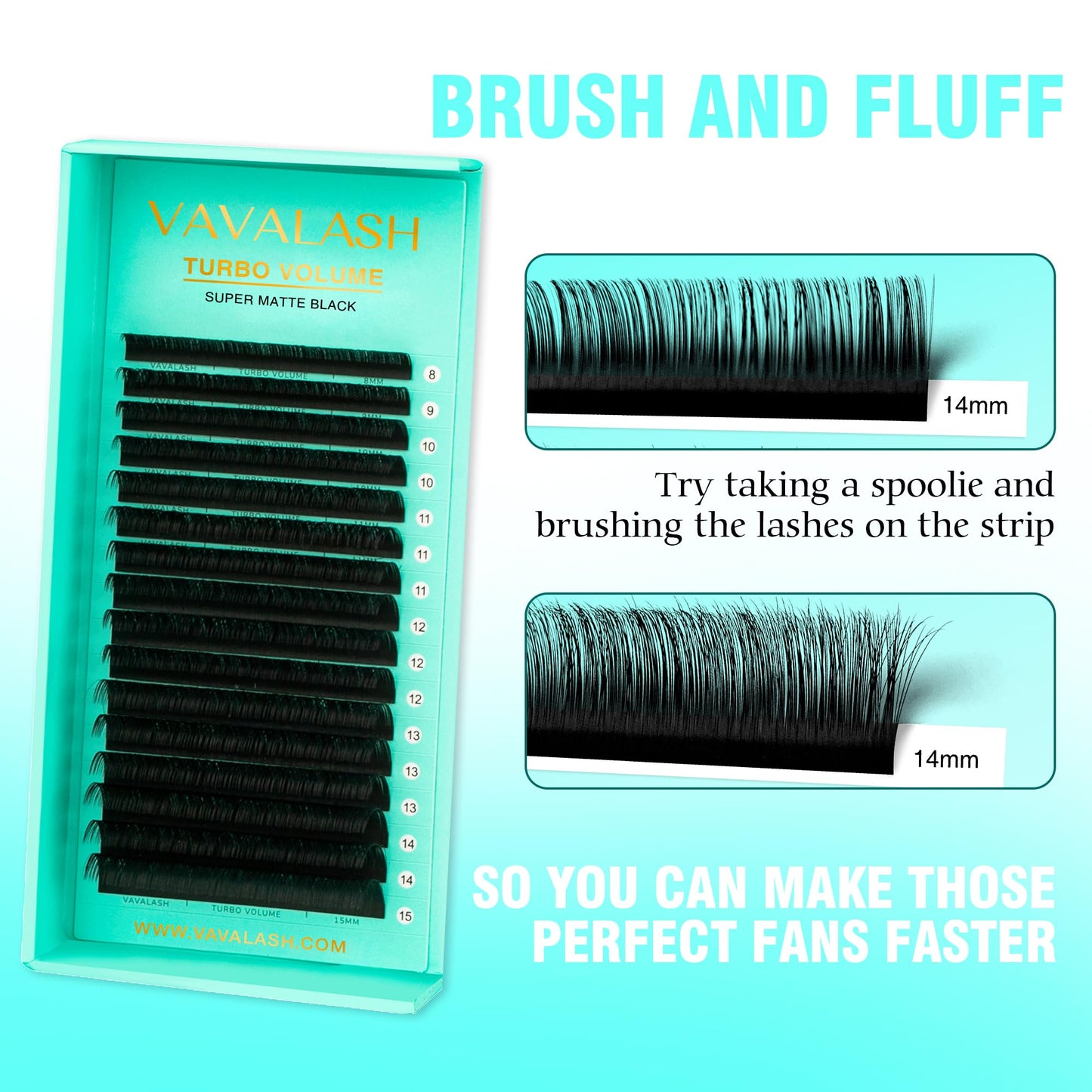 Shimmy-free Lashes Extenisons Self Fanning Eyelash Extensions 0.03 0.05 Turbo Volume Lashes C/CC/D Curl 8-15mm Mixed True Matte Black Lash Extensions Professional Volume Eyelashes (0.03-CC-8-15mm)