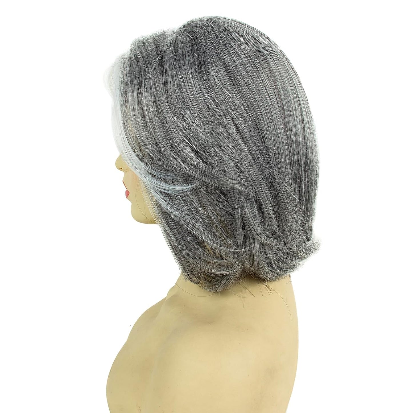 Grey White Highlight Wigs for Women - Heat Resistant Synthetic Hair | Natural Wave Cosplay & Daily Use (Silver Gray)