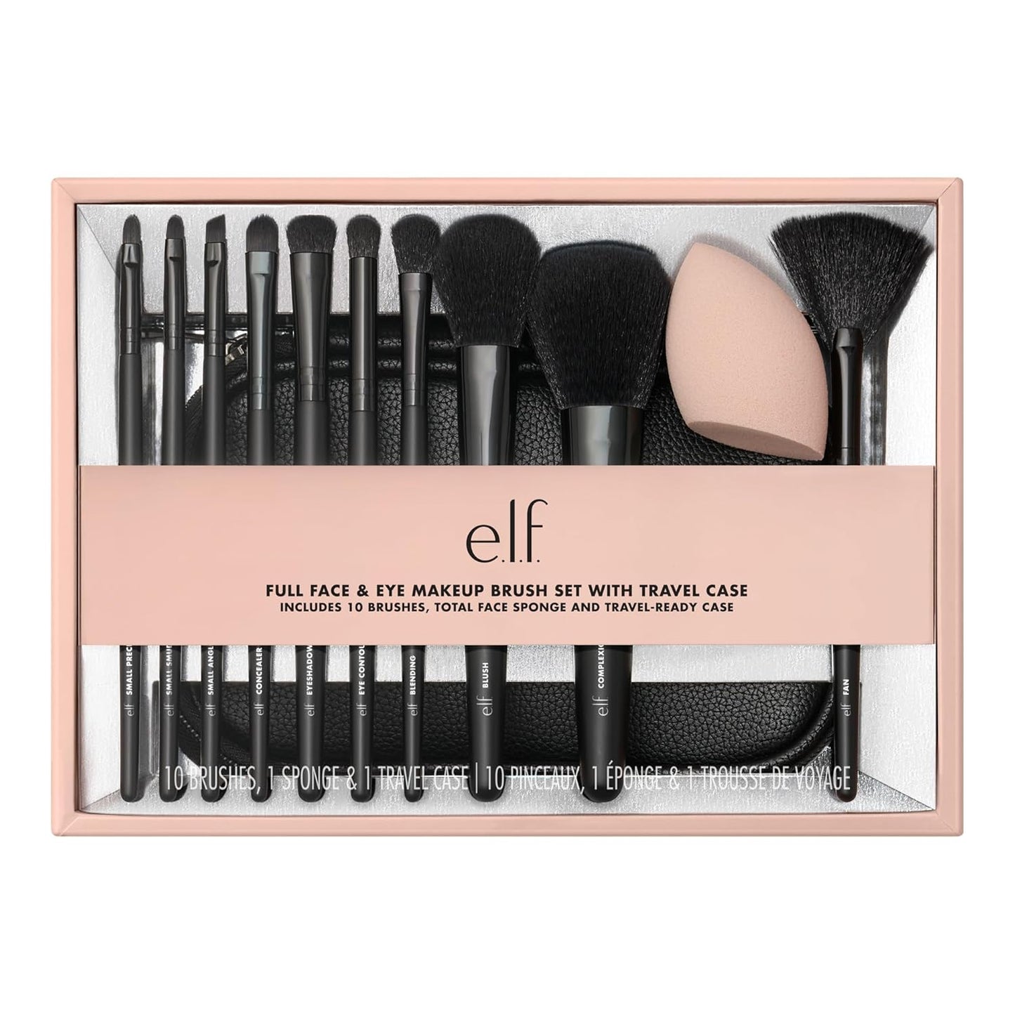 e.l.f. Full Face & Eye Makeup Brush Set - 11 Vegan Brushes with Travel Case for Flawless Makeup Application