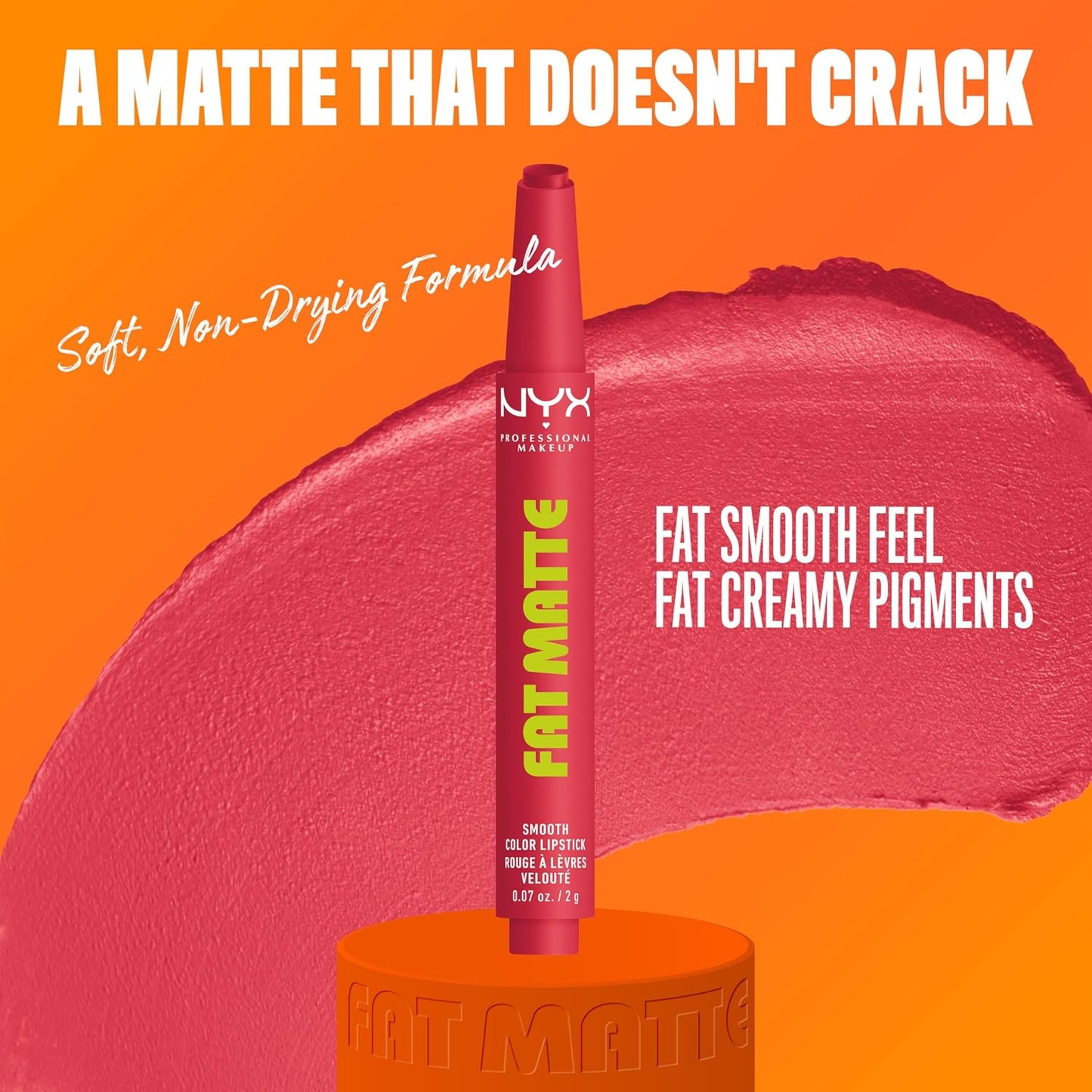 NYX Fat Matte Lipstick - Pigmented, Smoothing, Non-Drying Lip Crayon | Long-Lasting Vegan Makeup - Flamingo Feather (Warm Pink)
