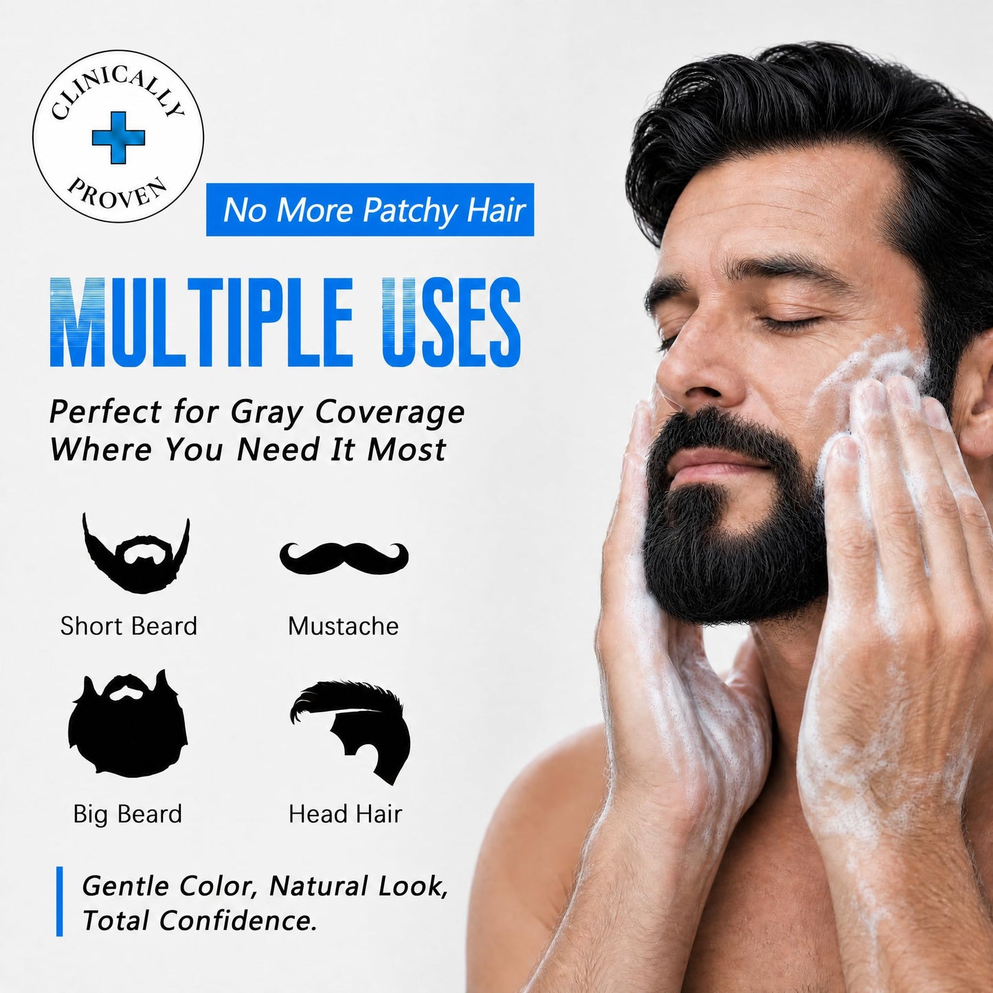Men's Black Beard and Hair Dye Shampoo 3 in 1 - Long-Lasting Herbal Coloring for Gray Hair, Mustache & Beard in Minutes, 6.76 Fl Oz