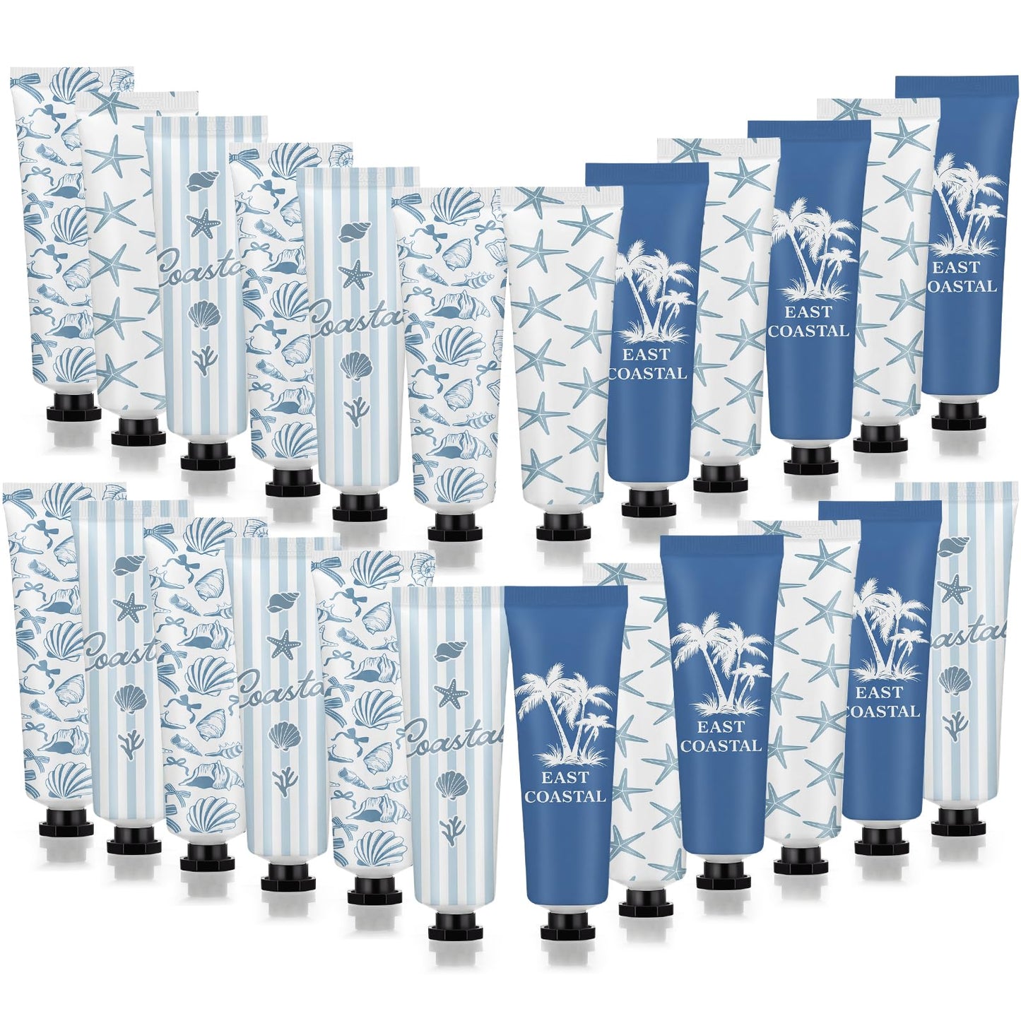 Loopeer 24 Pcs Coastal Hand Cream Gifts Bulk East Coastal Ocean Seashell Beach Design Portable Travel Size Hand Lotion Appreciation Gift for Girls Women Summer Vacation Supplies Beach Accessories