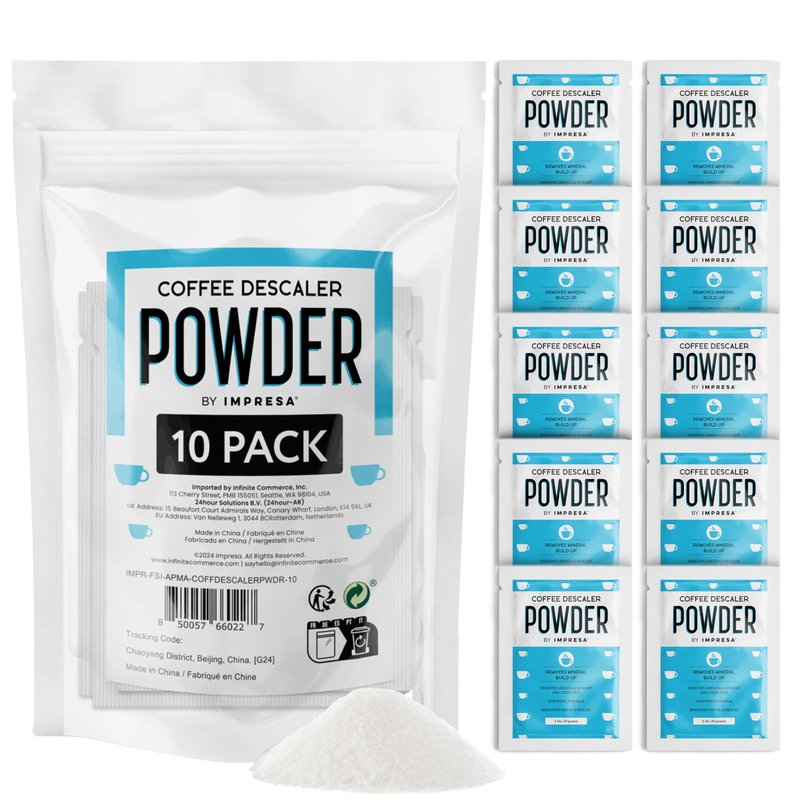 Impresa Descaling Powder & Coffee Machine Cleaning Powder for Breville, for Keurig, for Nespresso, for Delonghi, for Ninja & More - Espresso Machine Descaler - Pot & Coffee Maker Cleaner [10 Uses]