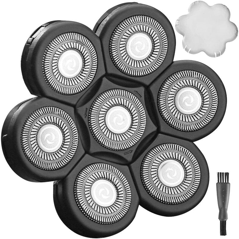 WAHFOX 7D Universal 7 Heads for HeadShaver,and Other Brand Head Shaver Replacement Blades, 7 Heads Beard Cutter Replacement Blade Easy Install Electric Razor Shaver (7D Black)