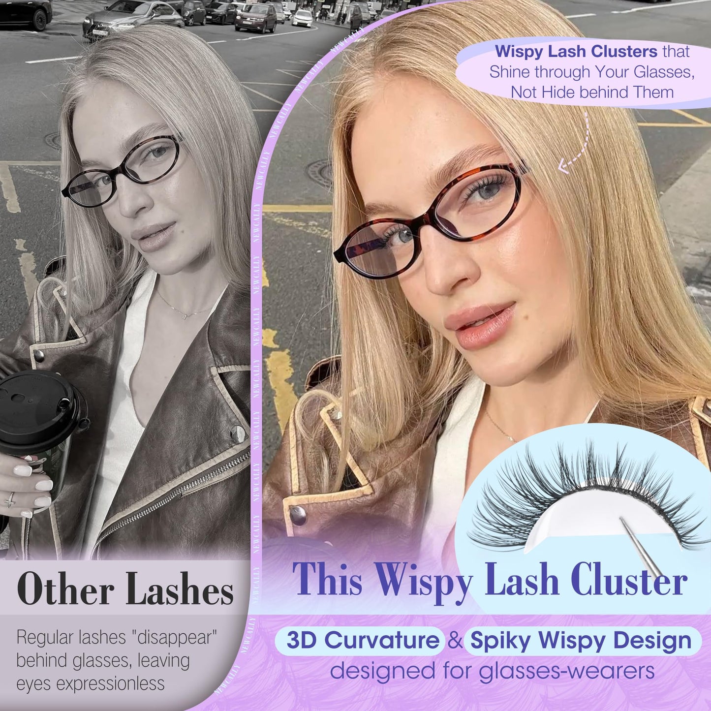 Cluster Lashes Wispy Natural Eyelash Clusters DIY Lash Extension C-curly Cluster Eyelash Extension 10-16MM Individual Lashes Thin Lash Band by Newcally