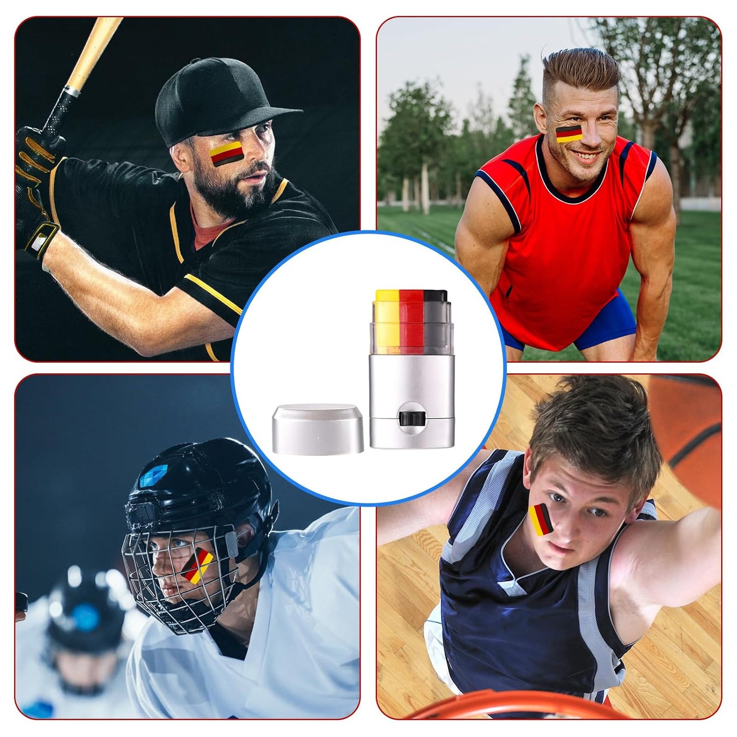 Sports Face Paint Stick Set - 4 Colors for Football, Soccer & Baseball | Safe, Blendable Makeup for Athletes (Black, Red, Yellow)