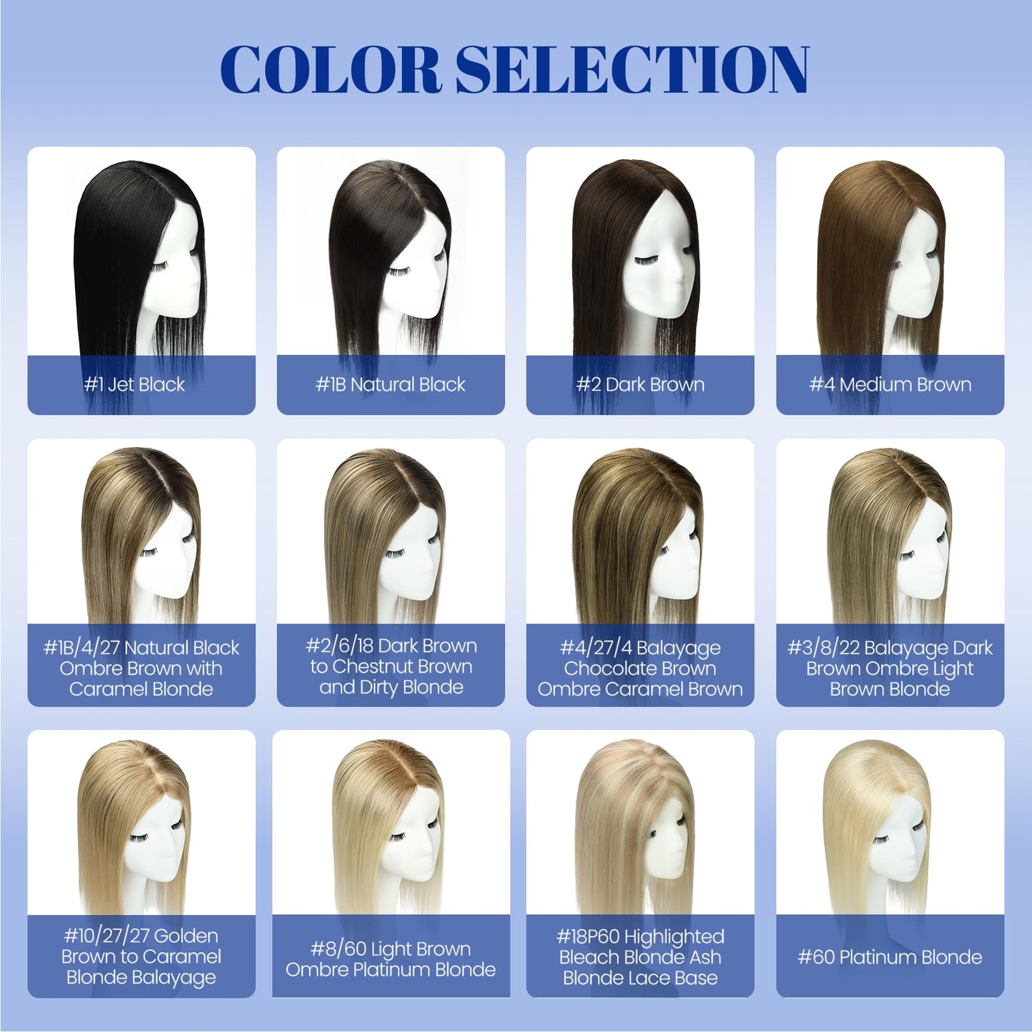 WORLDSTAR Toppers for Women Real Human Hair, Hair Topper with No Bangs, 360° 3D Cover,14Inch,6 * 7 Inch Base,65g,#2/6/18 Dark Brown to Chestnut Brown and Dirty Blonde, Clip in Topper (tp#2/6/18-14)