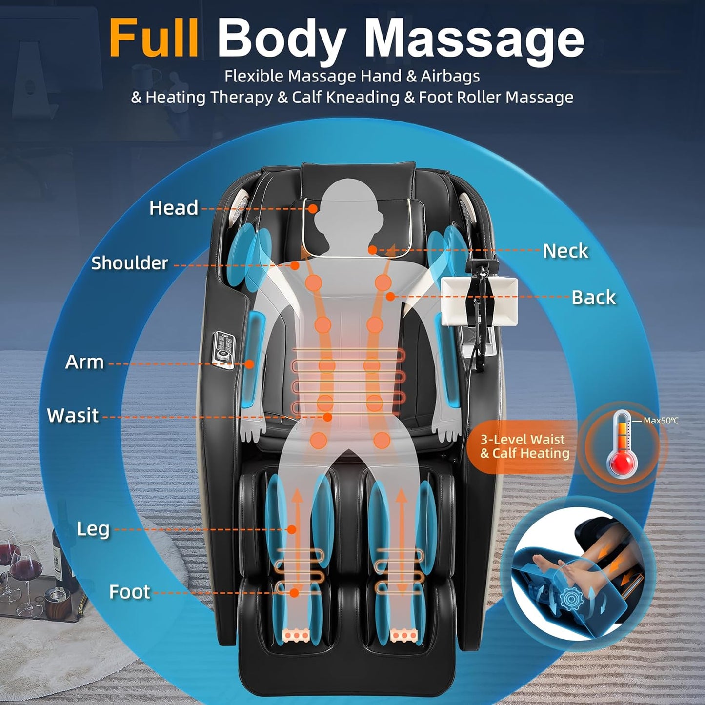 Luxury 4D Full Body Massage Chair - Zero Gravity Shiatsu Recliner with 18 Auto Modes & Heating Features | Voice/App Control