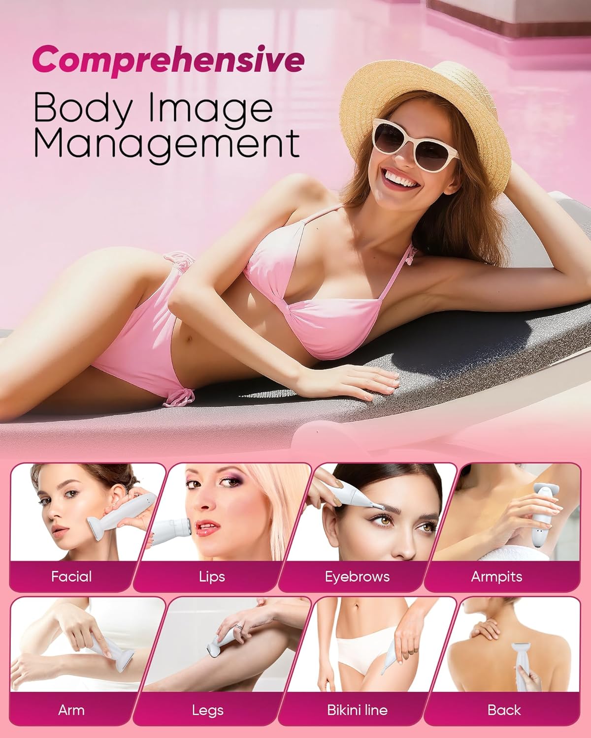 3 in 1 Bikini Trimmer for Women - Painless Electric Razor with Display | USB Charging, IPX7 Waterproof, White