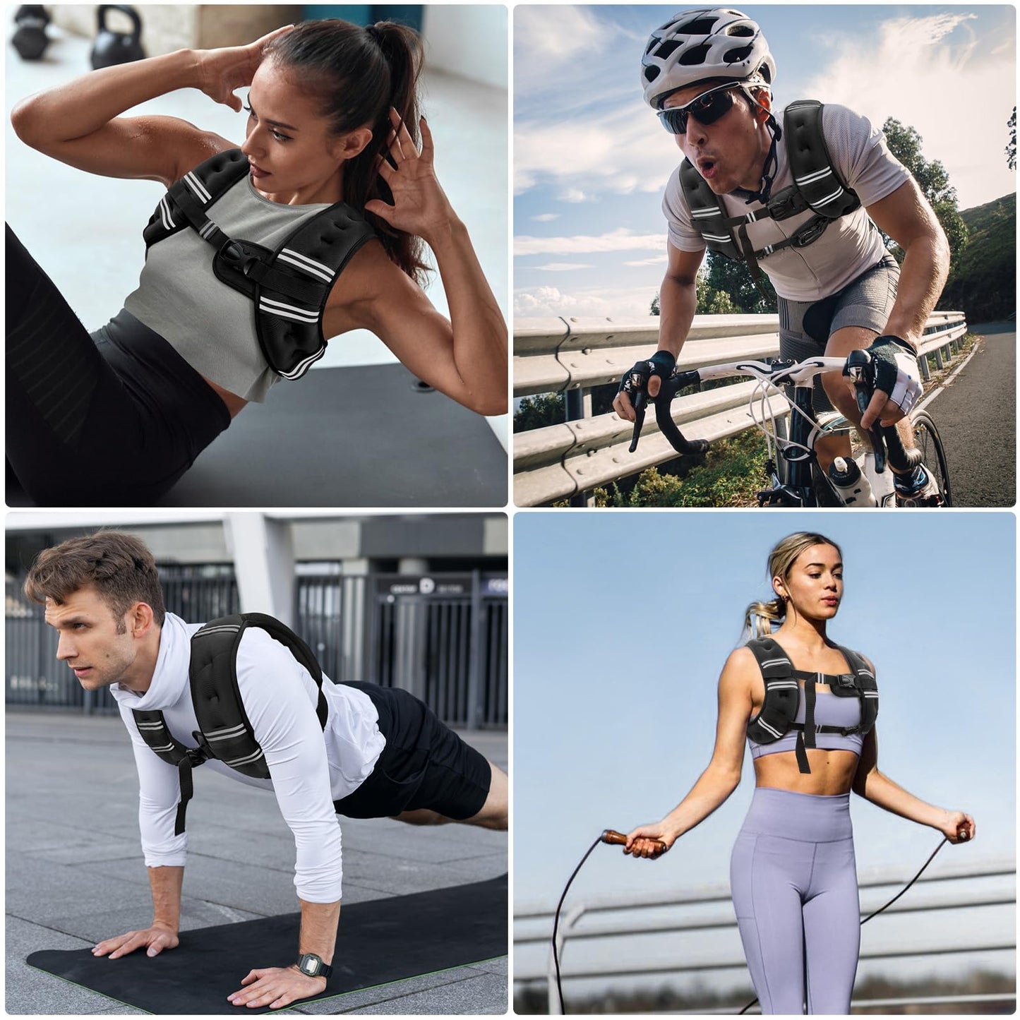 Zeerun Weighted Vest, 6lb/8lb/10lb/12lb/15lb/18lb/20lb/24lb/30lb for Men Women, Reflective Stripe Adjustable Buckle, Comfortable Durable Rucking Vest for Walking Running Strength Training, 10LBS-Black