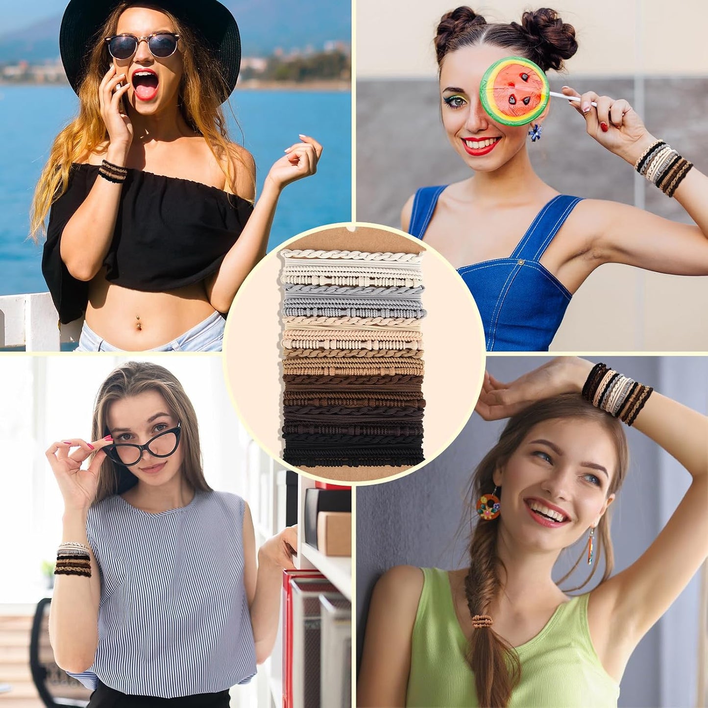 Boho Hair Ties - 28 Pcs Braided Elastic Ponytail Holders for Women & Girls | Multicolor Styles