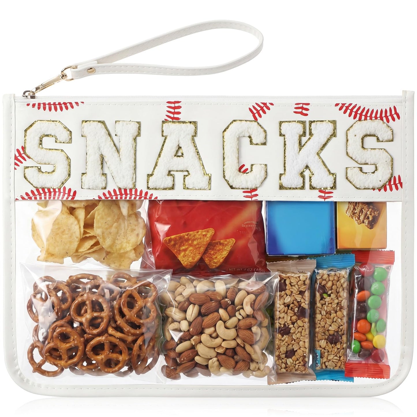 Klyyo Clyro Clear Baseball Snack Bag Chenille Letter Zipper Pouch Baseball Snack Goodie Treat Team Gifts for Sport Game Day Theme Party Favors Player Gift