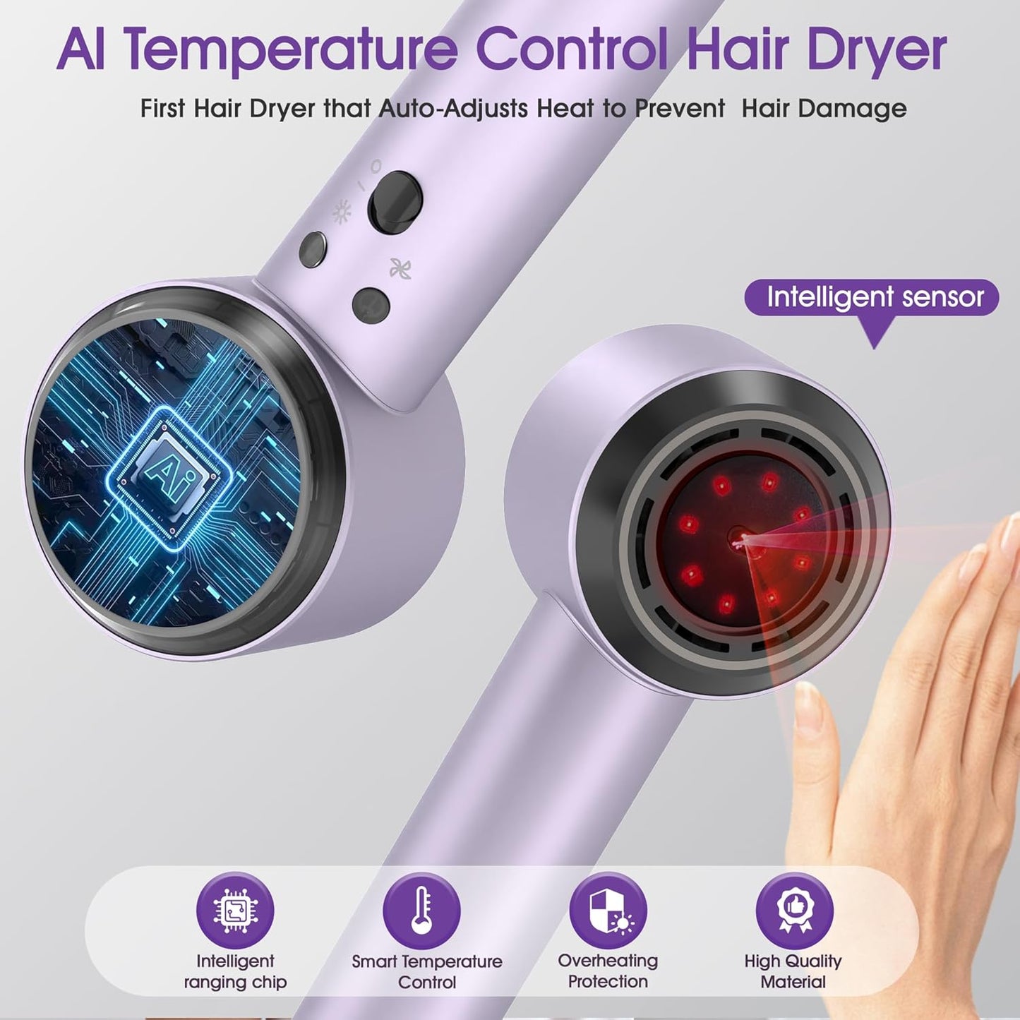 Ionic Hair Dryer - High-Speed 160,000 RPM with Magnetic Diffuser | Professional Low Noise for Home & Travel