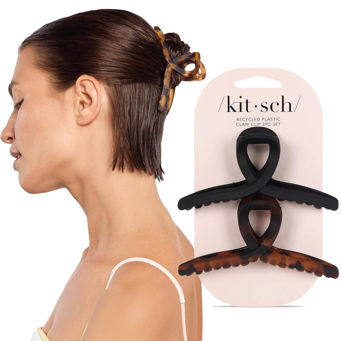 Large Hair Clips for Women - Fashionable Matte Plastic Loop Hair Claw Clips | Easy-Grip Design | Tortoise & Black, 2 Pcs