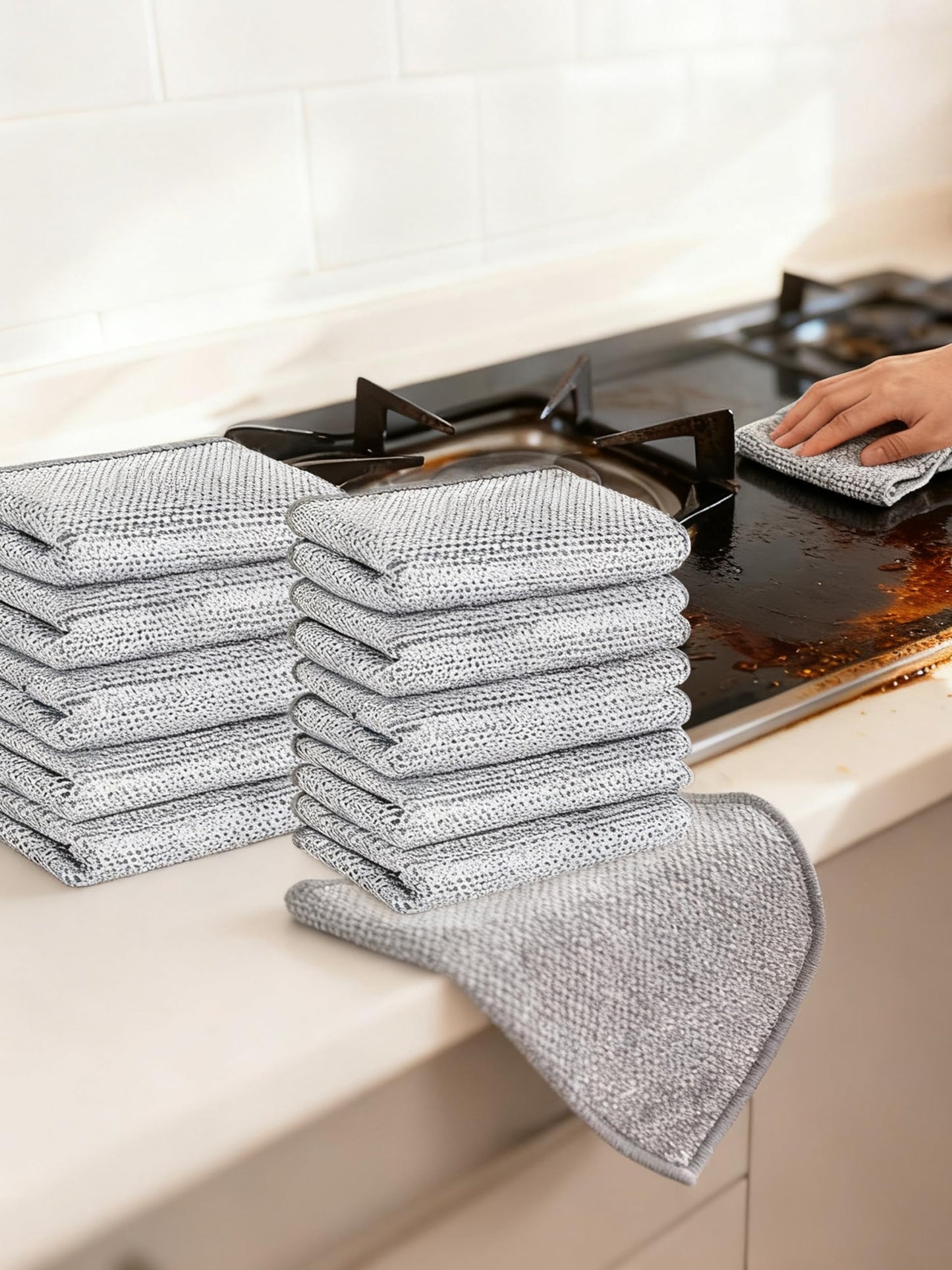 10 Pack Metal Dish Cloth Non Scratch Wire Dishcloth, Reusable Steel Wool Scrubber Pads for Pots Pans Cooktops, Multi Surface Cleaning Cloths Scratch Free Safe for Glass, Wet & Dry Use