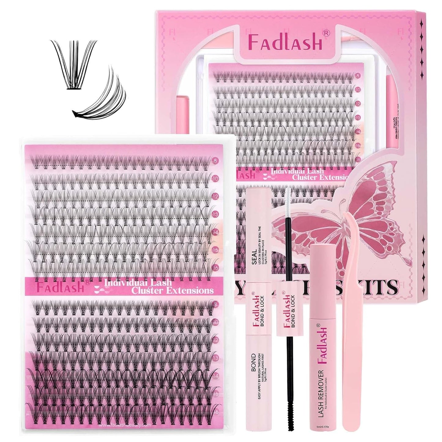 FADLASH Natural Eyelash Clusters - Fluffy 100D/200D Extensions | DIY Home Use, 8-16mm D Curl, 2 Pack
