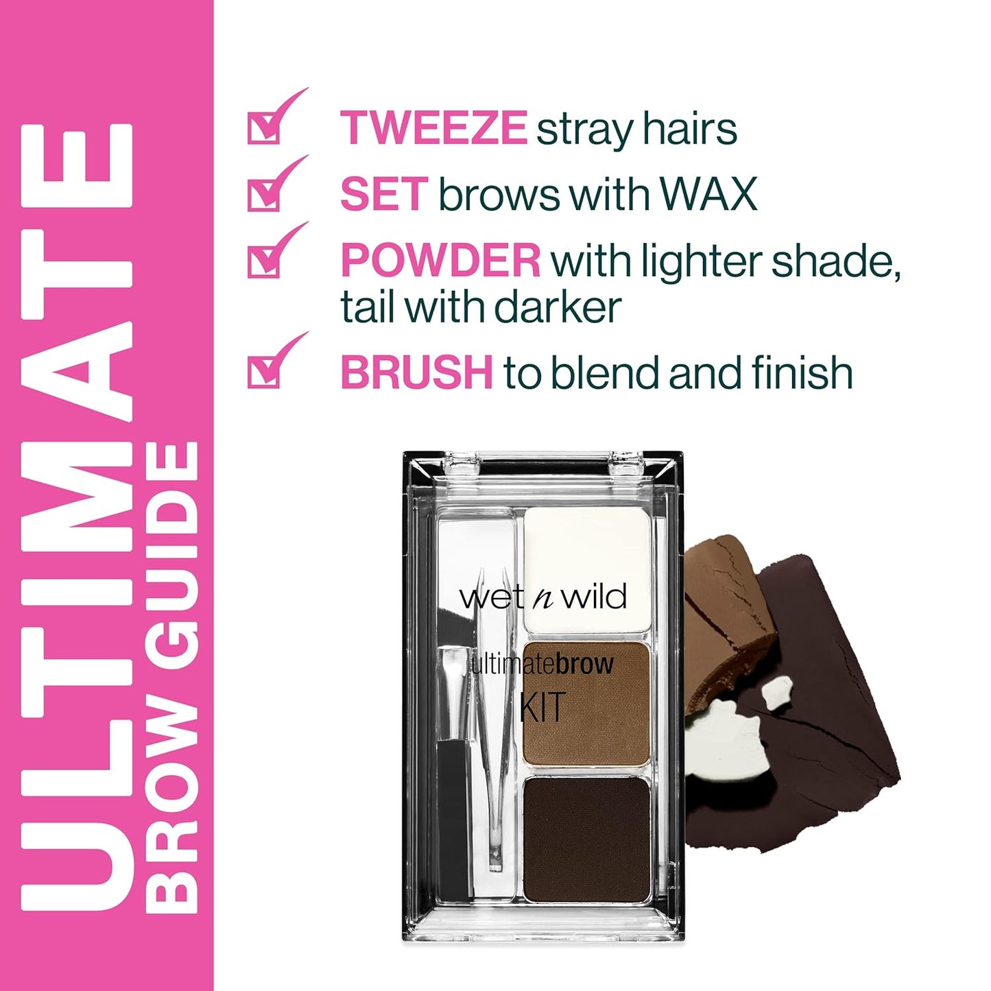 Ultimate Eyebrow Makeup Kit - Long-Lasting Matte Brow Powder, Tweezers & Brush | Dark Brown Compact