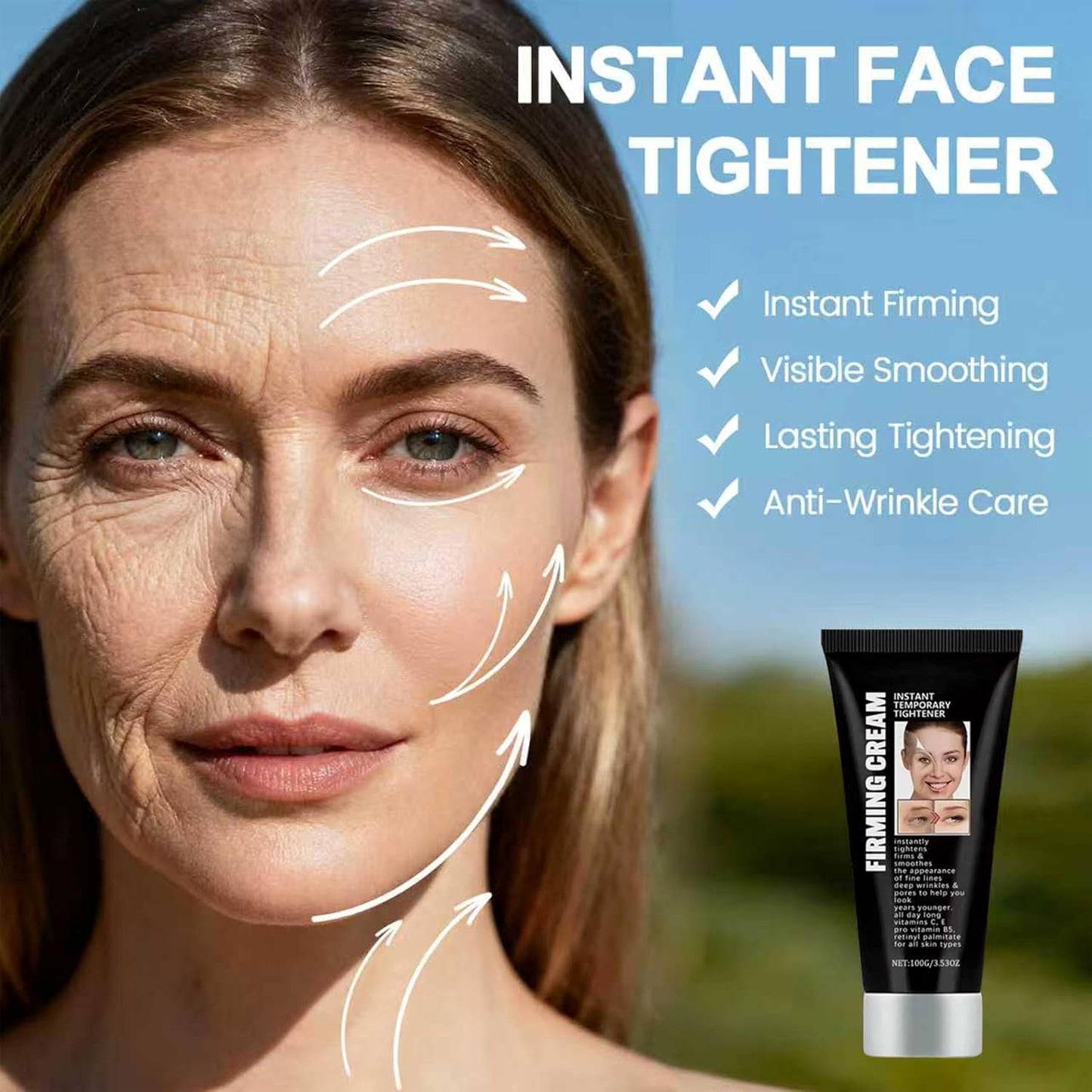 Instant Face Tightener Cream - Firming & Wrinkle Smoothing | Reduces Fine Lines & Pores, 3.53 oz