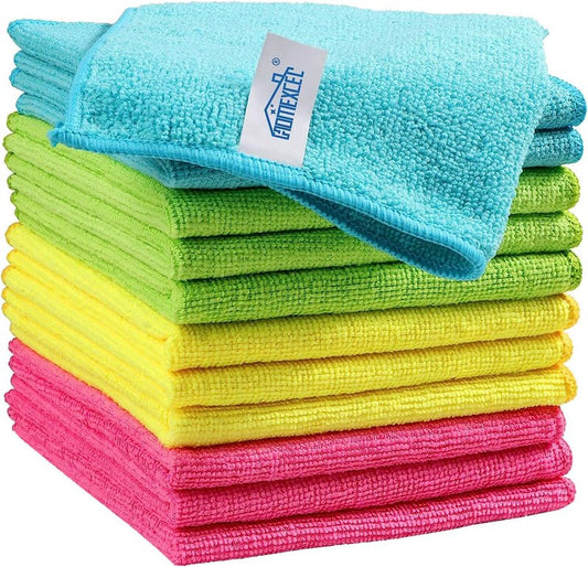 Microfiber Cleaning Cloths - Ultra-Soft 210GSM Towels for Cars & Kitchen | Pack of 12, 11.5" x 11.5", Assorted Colors