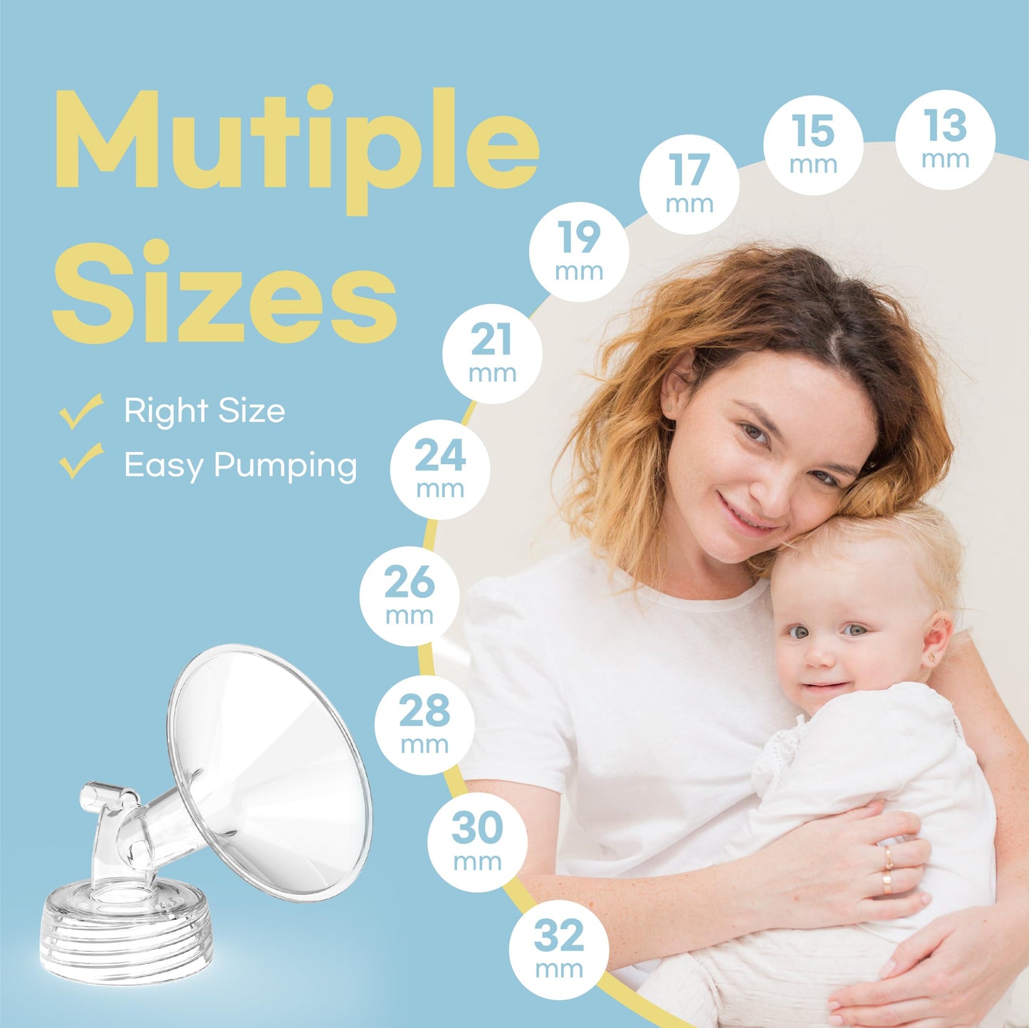 Flange Inserts for Spectra, Spectra Replacement Pump Parts for S1/S2/9 Plus, Not Original Accessories, Breast Pump Parts Include 2-Pack 19MM Flanges and 4-Pack Duckbill Valves