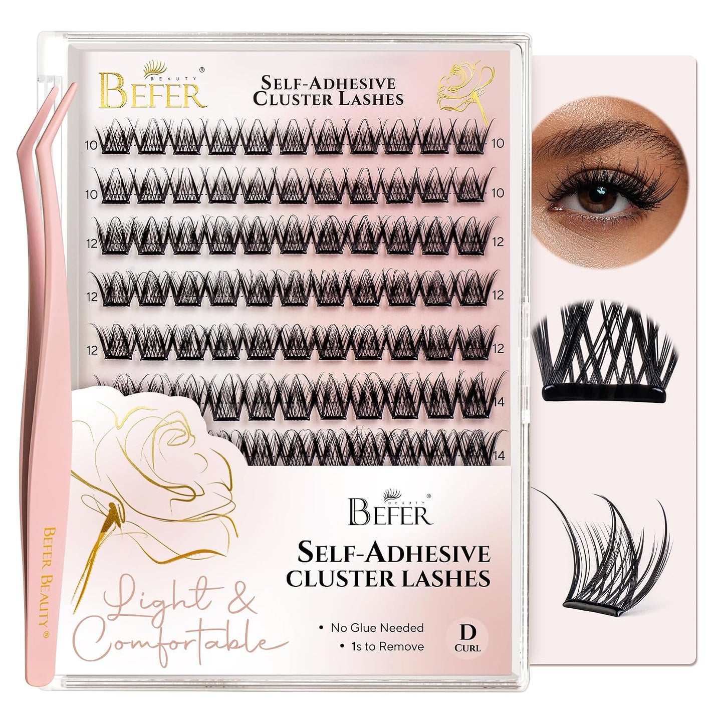 Self-Adhesive Eyelash Clusters - D Curl 10-16MM | Natural Look, Reusable & Easy DIY Application