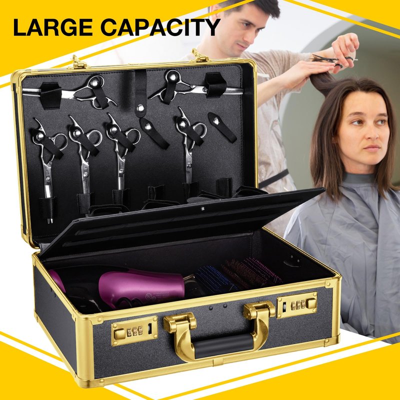 Noverlife Large Barber Carrying Case with Code Lock, 16x11x6in Hairdresser Tool Box Organizer Traveling Case, Portable Travel Barber Suitcase for Hair Stylist Pet Groomer Beauty Salon Makeup Artist