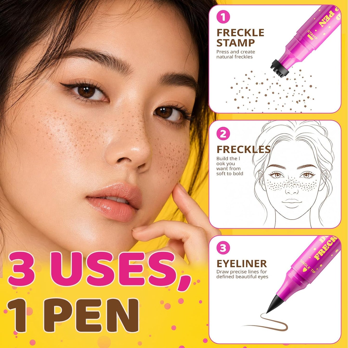 Freckle Stamp Pen - Dual-Ended Waterproof Makeup Tool for Realistic Faux Freckles | Soft Warm Brown
