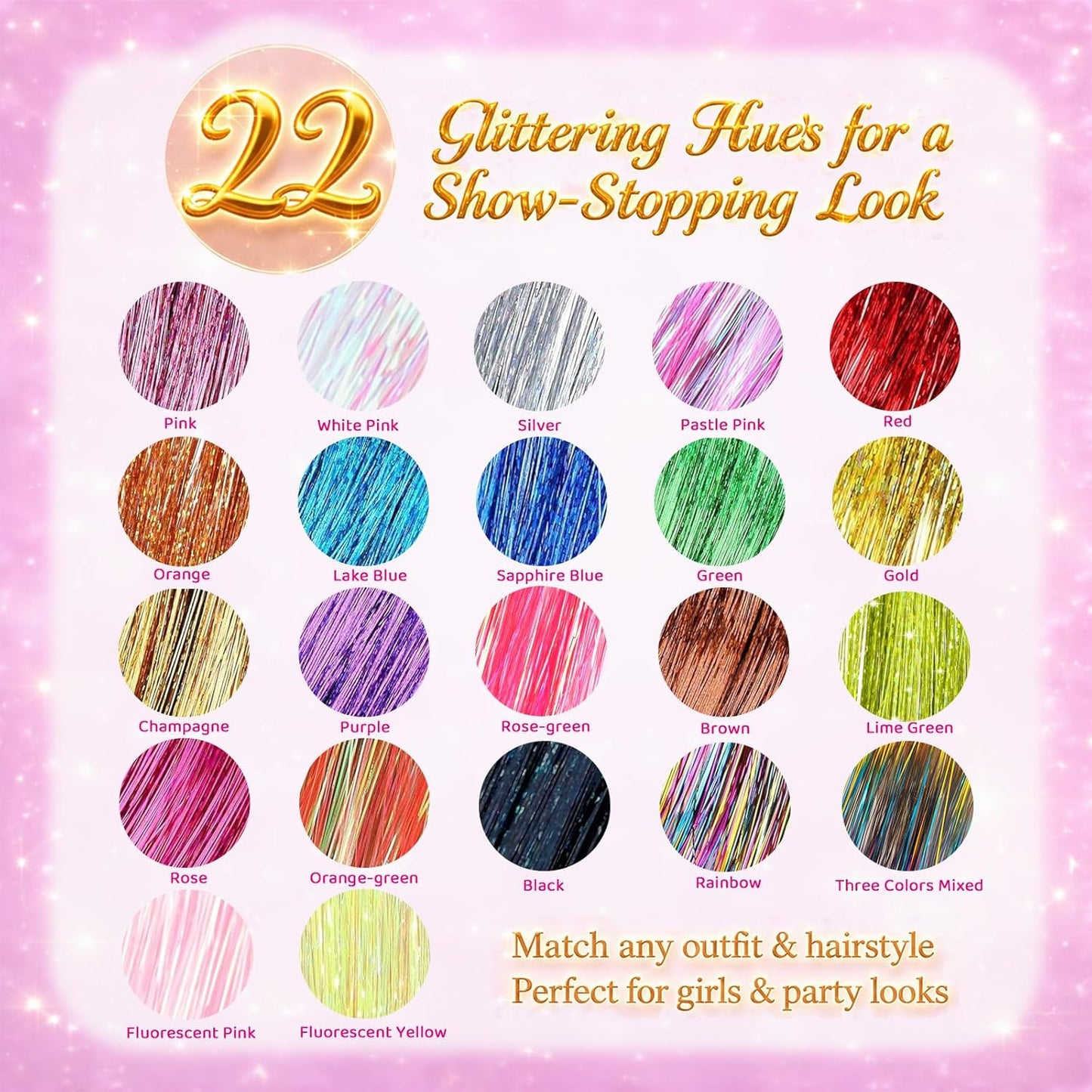 Hair Tinsel Kit - 48 Inch Glitter Tinsel Extensions for Girls & Women | 22 Color Options for Parties & Festivals