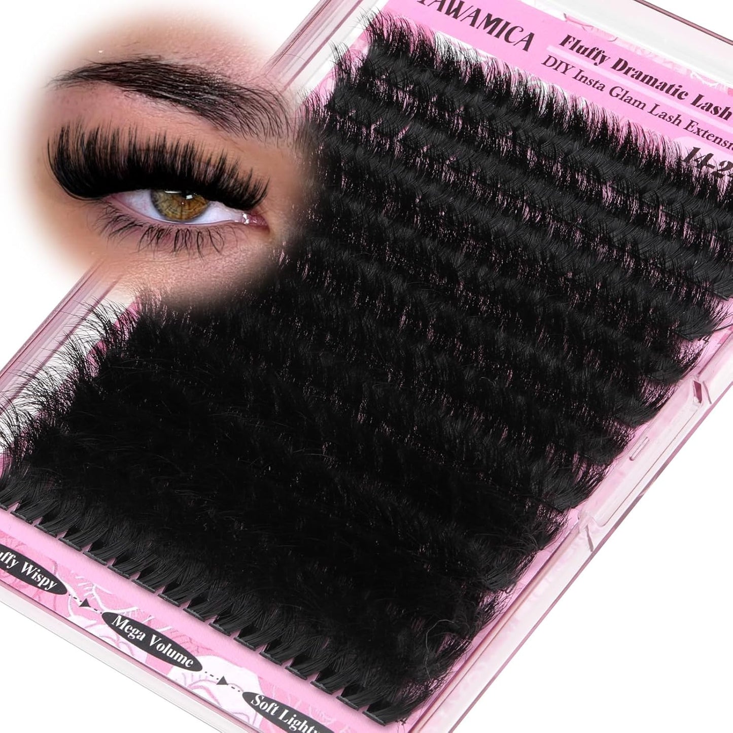 Fluffy Lash Clusters - 10-14mm D Curl Individual Eyelash Extensions | Thick 200D Volume for Soft Glam