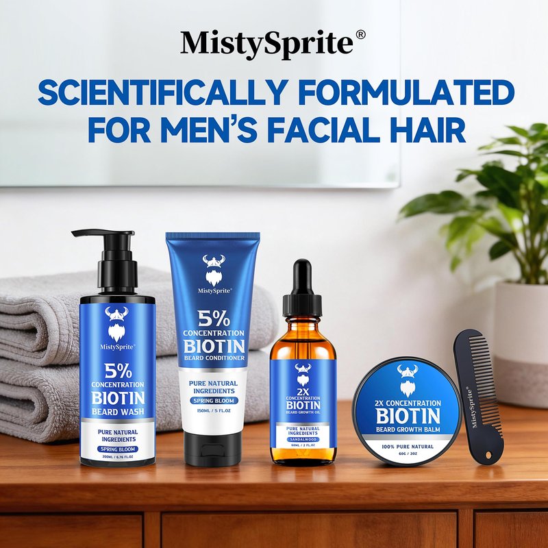 MistySprite 5% Biotin Beard Shampoo for Men, Thickening & Volumizing Formula - Soothes Itchy Skin, Hydrates & Softens Dry Coarse Facial Hair, 6.7 oz Spring Bloom Scent