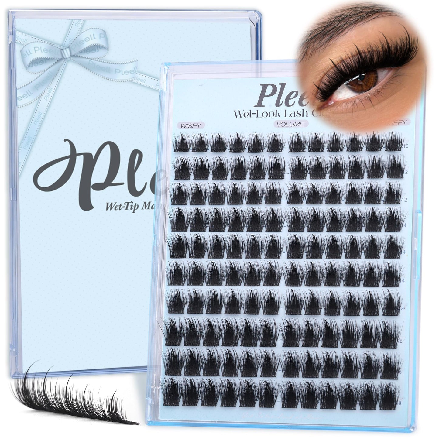 Pleell Fluffy Lash Clusters Wispy Eyelash Clusters With Spikes 10-18mm D curly Cluster Eyelash Extensions Fairy Individual Lashes Natural Volume Cluster Lashes Manga Lashes Clusters