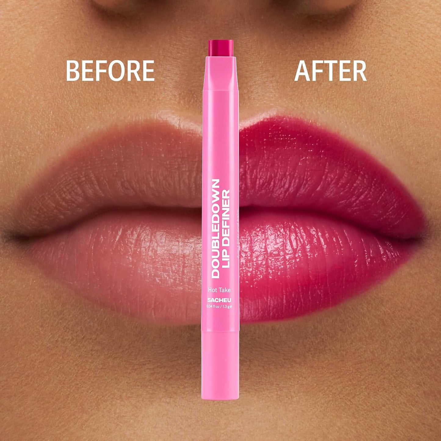 DoubleDown Lip Definer - 2-in-1 Hydrating Lip Liner & Balm | Creamy Satin Finish, Avocado Oil, Rosehip Oil, Vitamin E