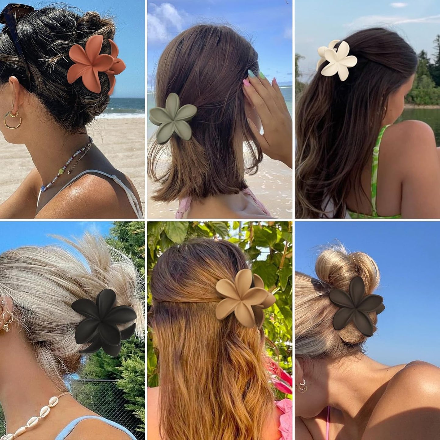 Large Flower Claw Hair Clips - 6 Pcs Hawaiian Style for Thick & Medium Hair | Beach Accessories for Women & Girls